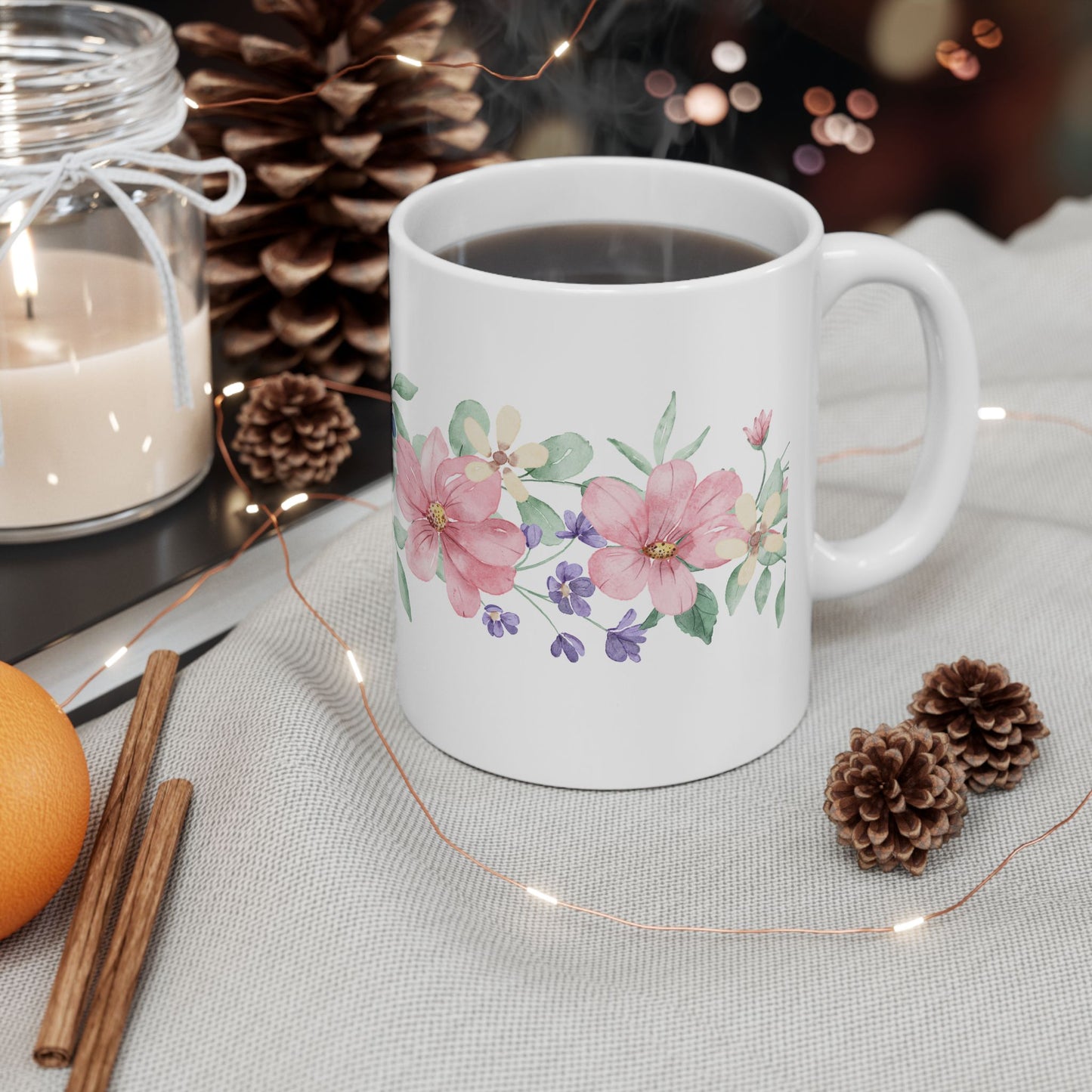Floral Ceramic Mug - Botanical Coffee Cup, Flower Tea Mug, Gift for Her, Spring Decor, Mother's Day Present