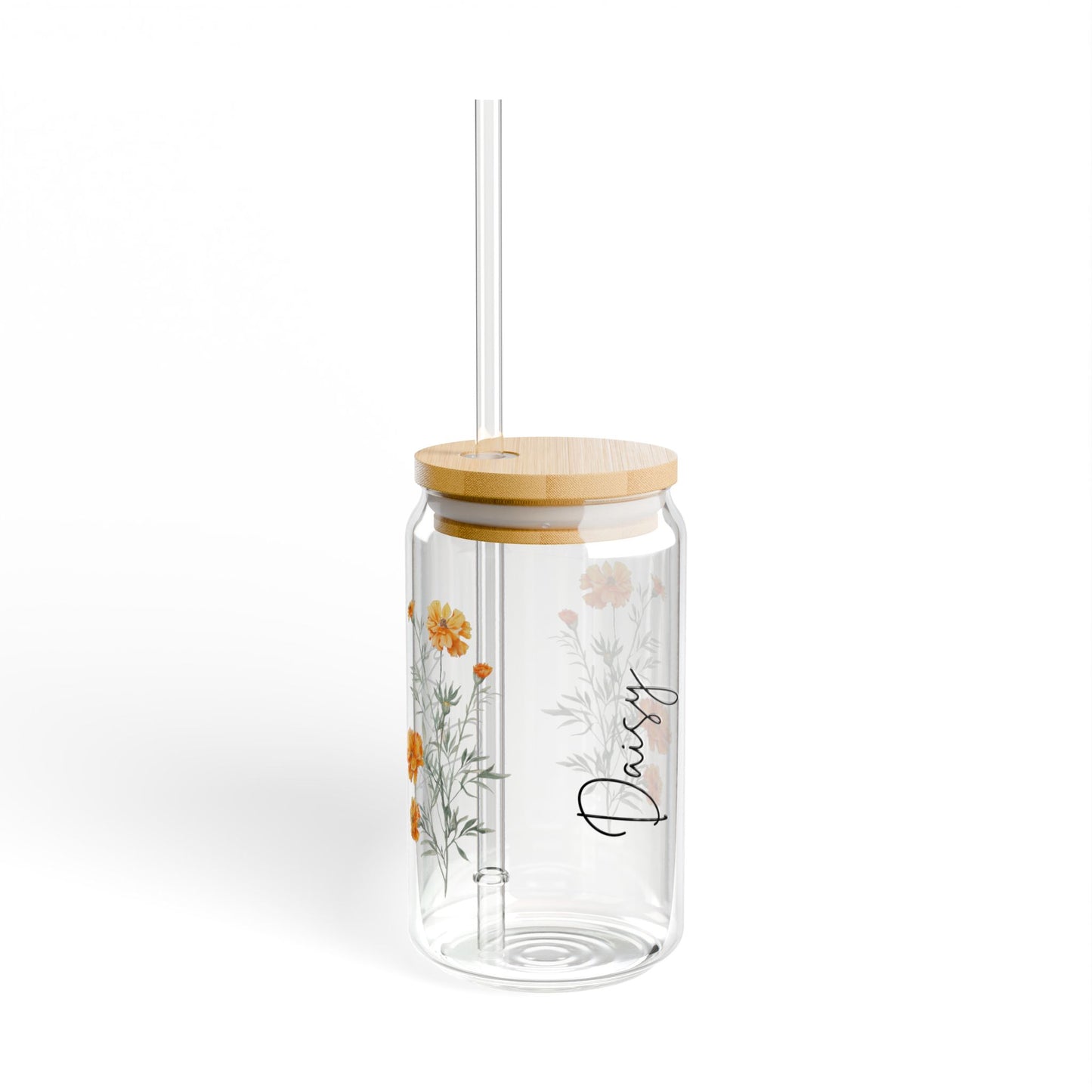 Floral Sipper Glass, 16oz | Handmade Drinkware, Sustainable Beverage Container, Great for Gifts, Eco-Friendly Hydration