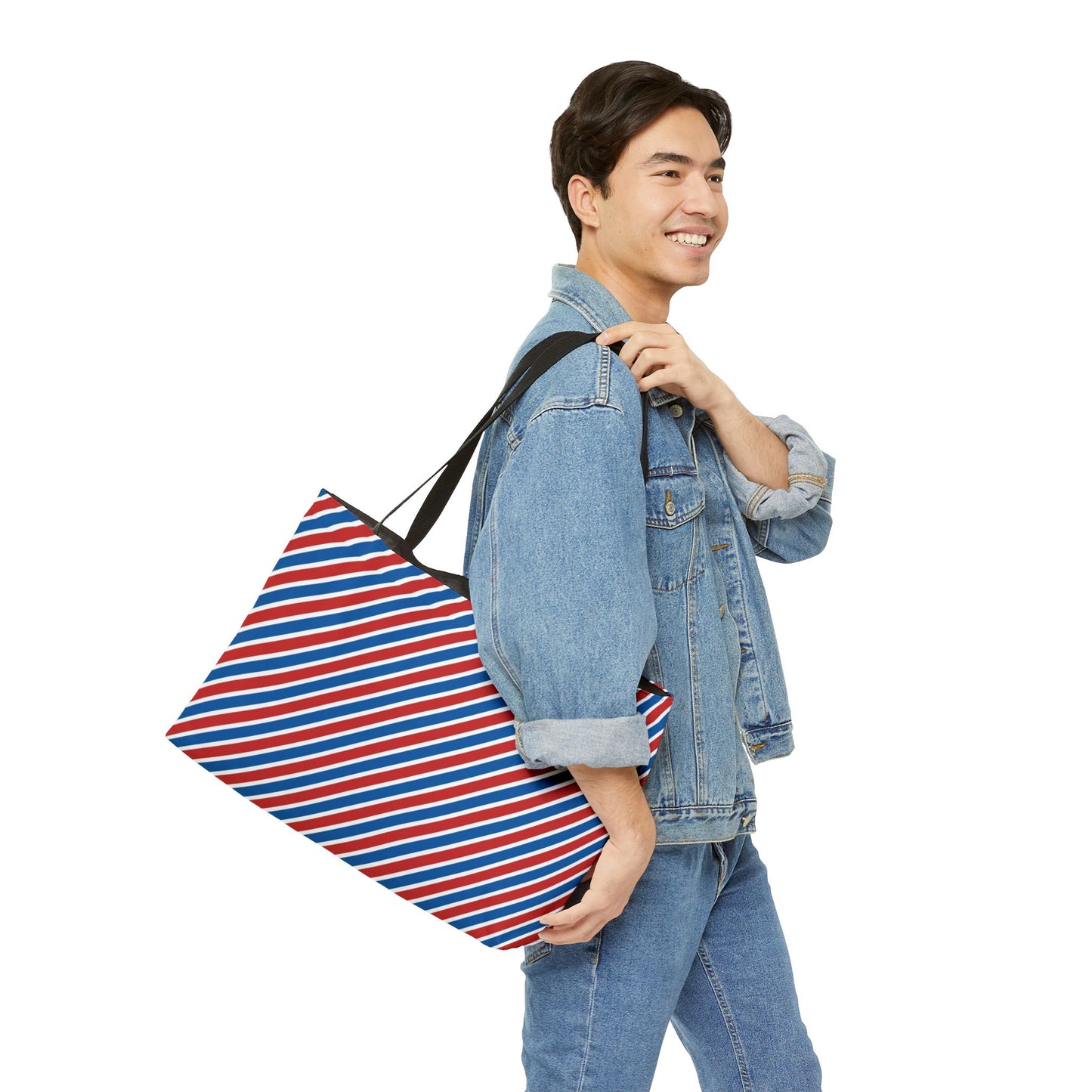 Patriotic Striped Weekender Tote Bag, Beach Bag, Travel Tote, Patterned Carryall, Gift for Her, Summer Vacation Accessories