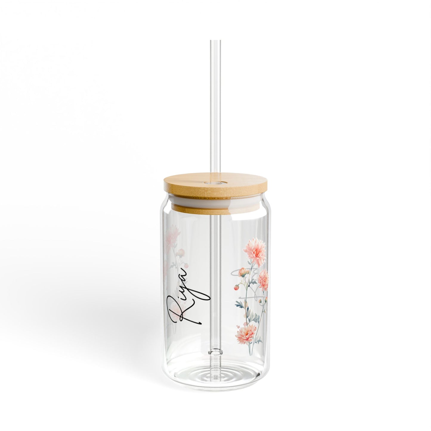 Floral Sipper Glass, 16oz - Personalized Drinkware for Home, Gifts, Party Favors, Eco-Friendly, Summer Refreshments
