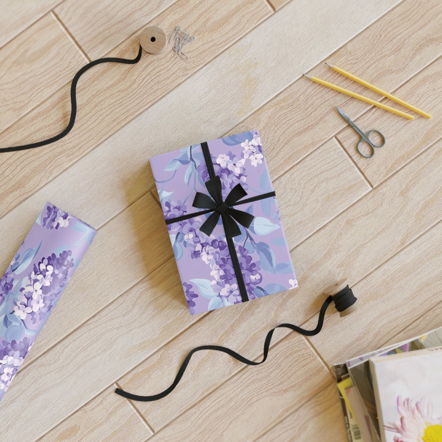 Lilac Floral Gift Wrapping Paper Roll | Elegant Purple Wrapping, Birthday, Wedding, Holiday Gift Wrap, Eco-Friendly