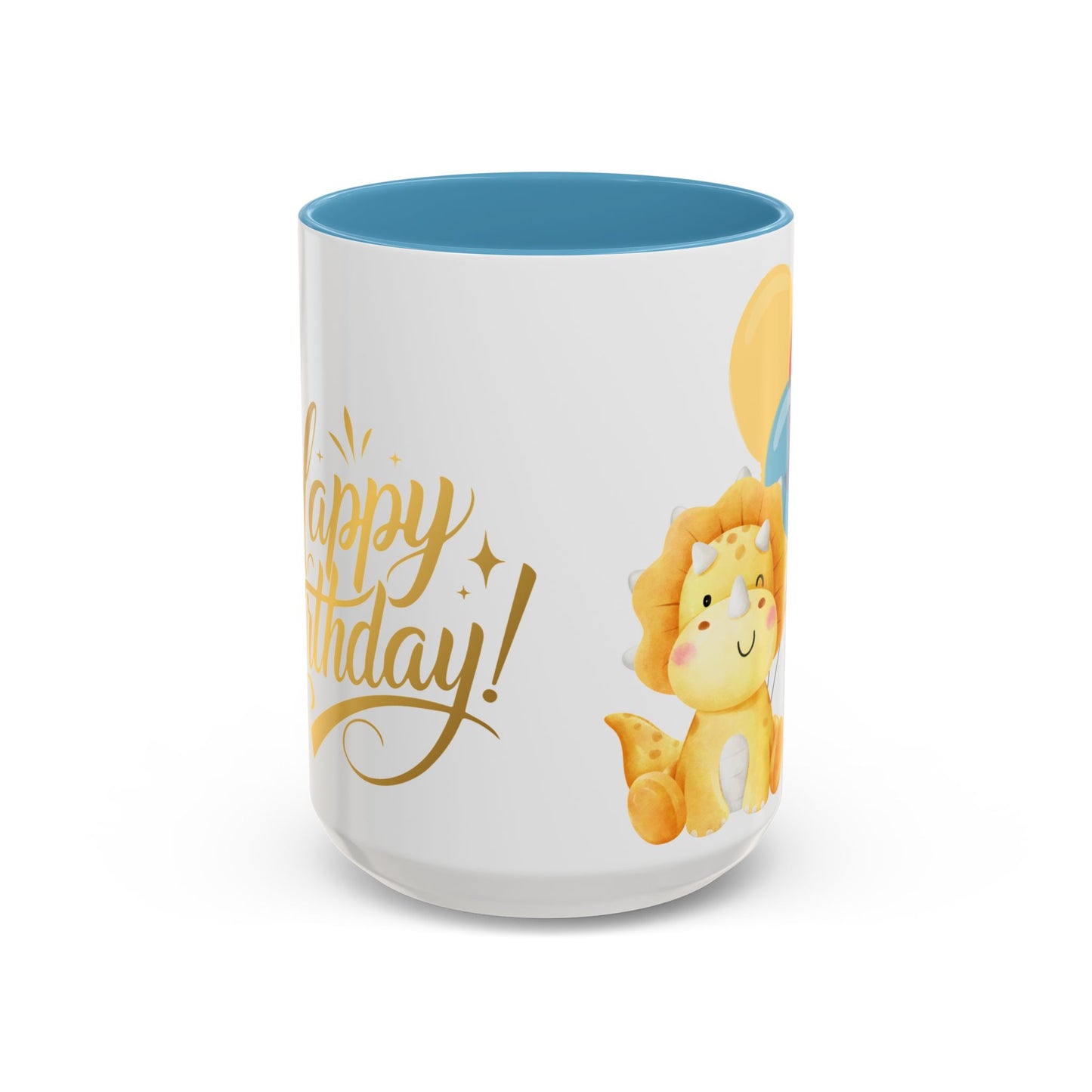 Happy Birthday Accent Coffee Mug - Cute Dinosaur with Balloons - Fun Celebration Drinkware