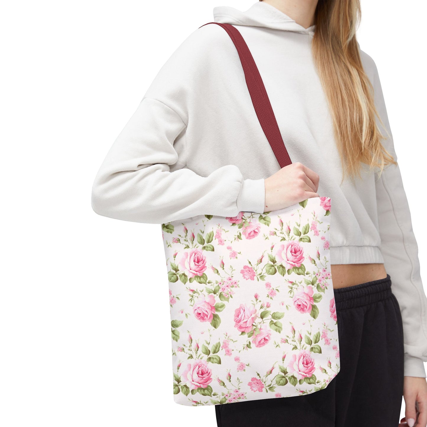 Floral Tote Bag, Rose Pattern Shoulder Bag, Stylish Eco-Friendly Shopper, Gift for Her, Spring Summer Accessory