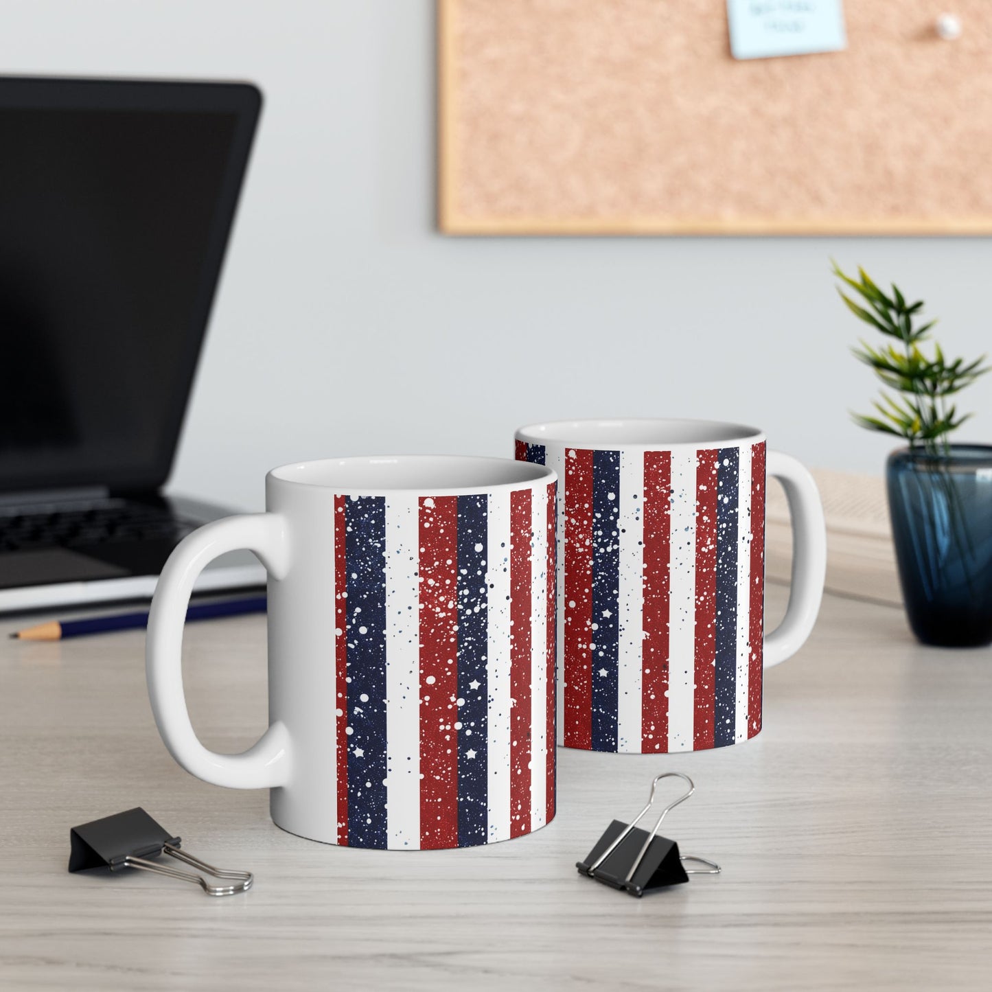 Patriotic Ceramic Mug - Red, White, and Blue Striped Coffee Cup, 4th of July Gift, Americana Mug, Celebration Drinkware, USA Pride