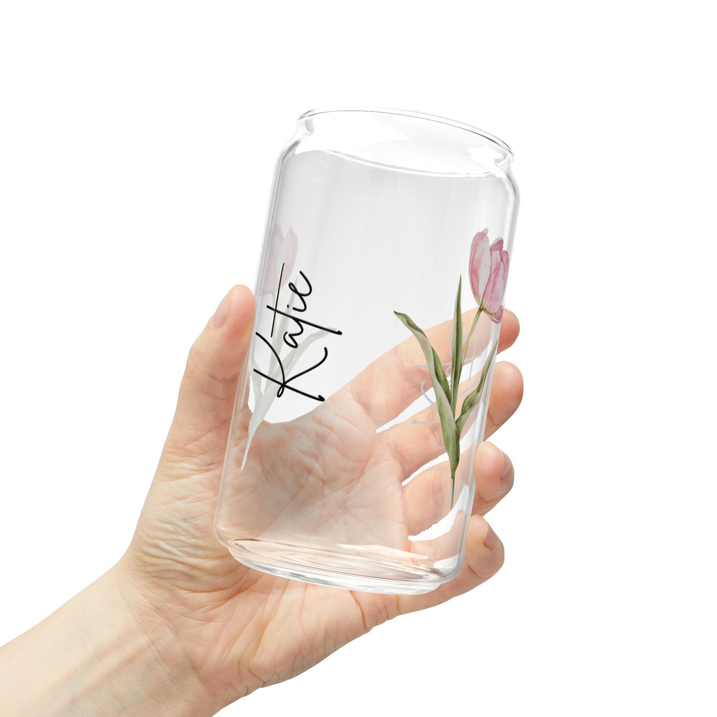 Personalized Floral Sipper Glass, Custom Drinkware, Eco-Friendly Water Bottle, Spring Decor, Gift for Her, Engagement Gift