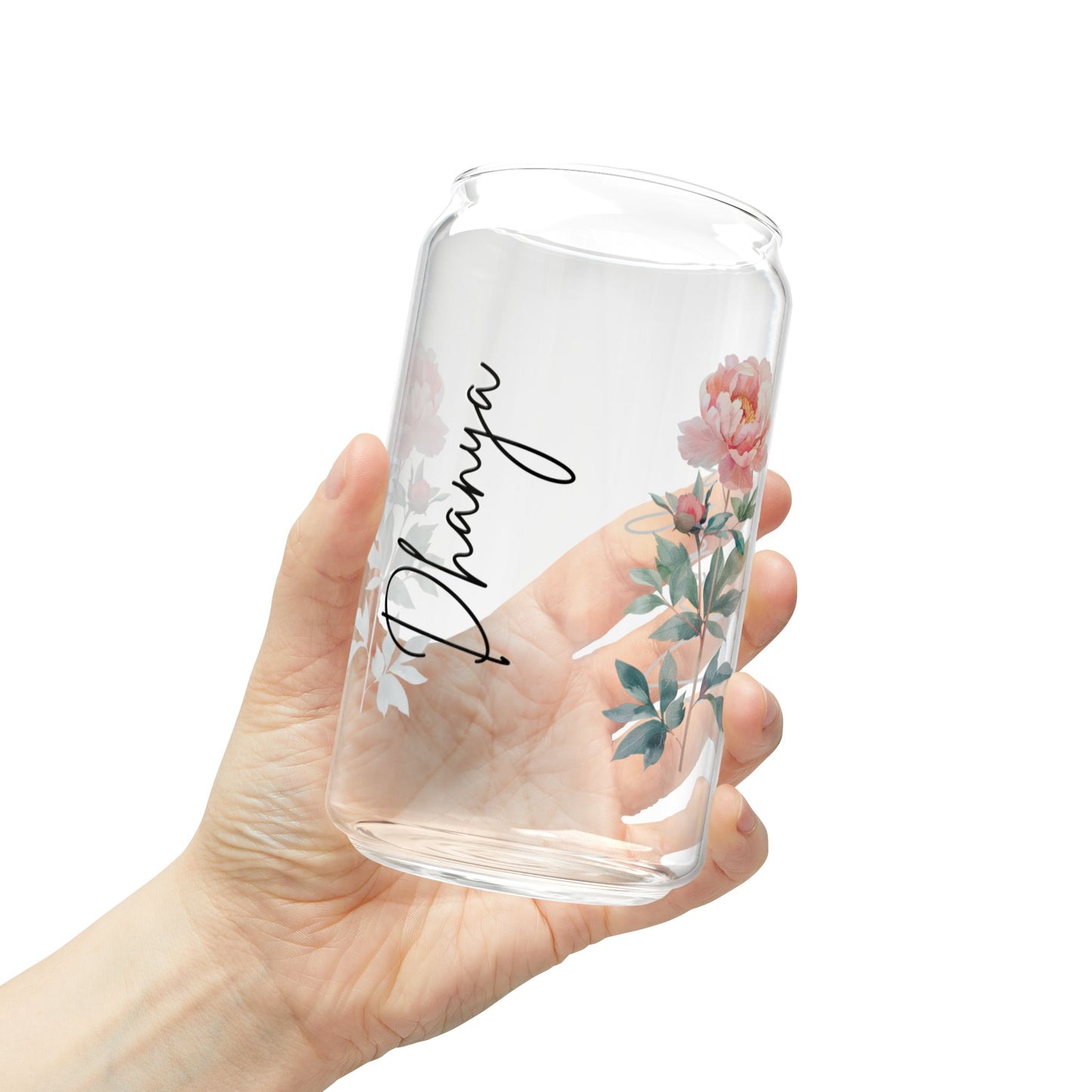 Floral Sipper Glass, Personalized Drinkware, 16oz Mason Jar, Elegant Floral Design, Eco-Friendly Straw, Perfect for Gift or Home
