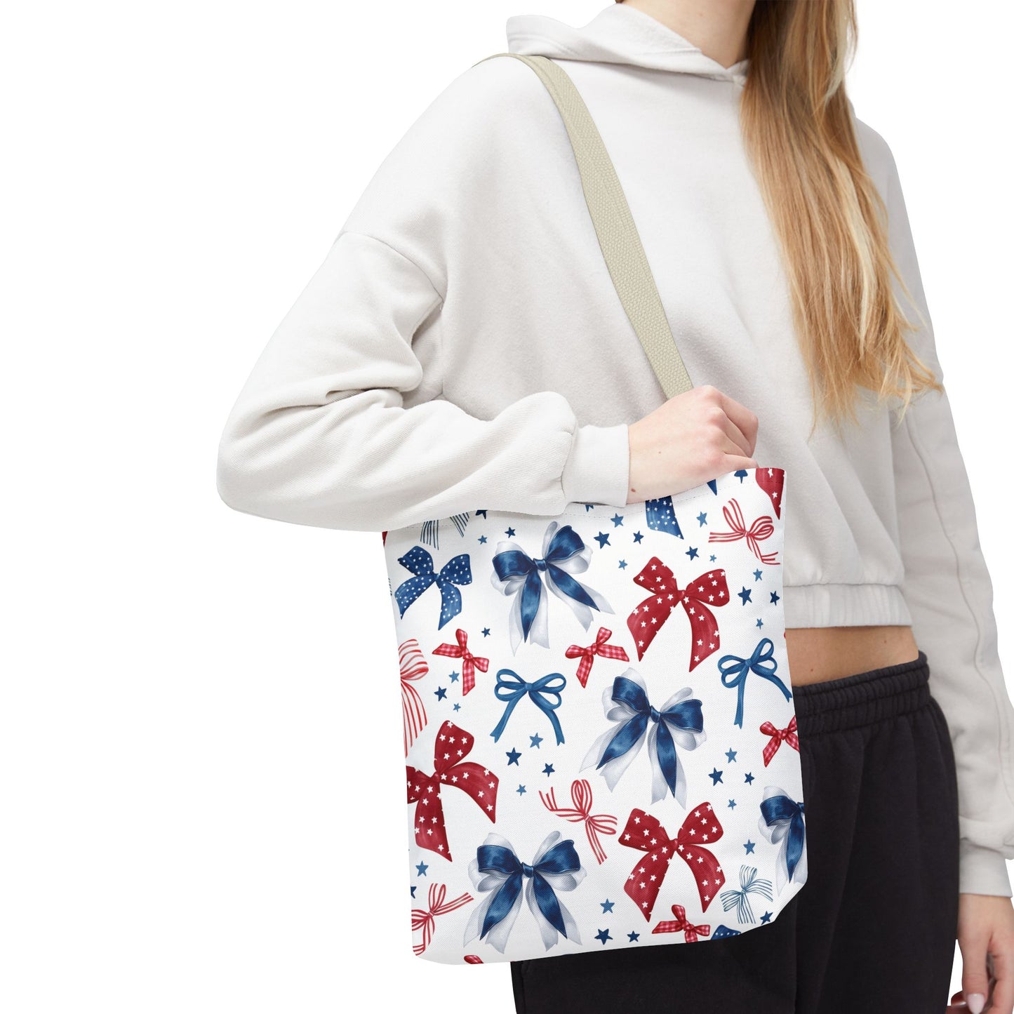 Patriotic Tote Bag with Bows, Versatile Shopping Bag, Holiday Gift Tote, Stylish All-Purpose Bag, Independence Day Accessory, Gift for Her