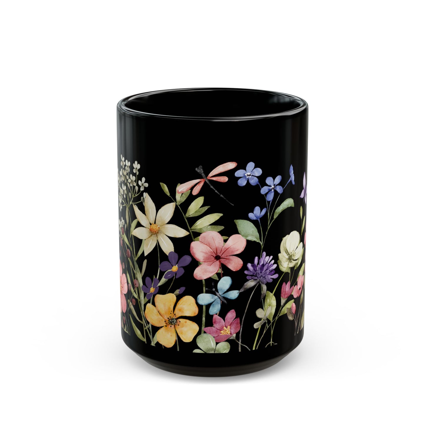 Floral Black Coffee Mug, Beautiful Flower Design, Gift for Plant Lovers, Eco-Friendly Mug, Perfect for Mother's Day, Birthday, Home Decor