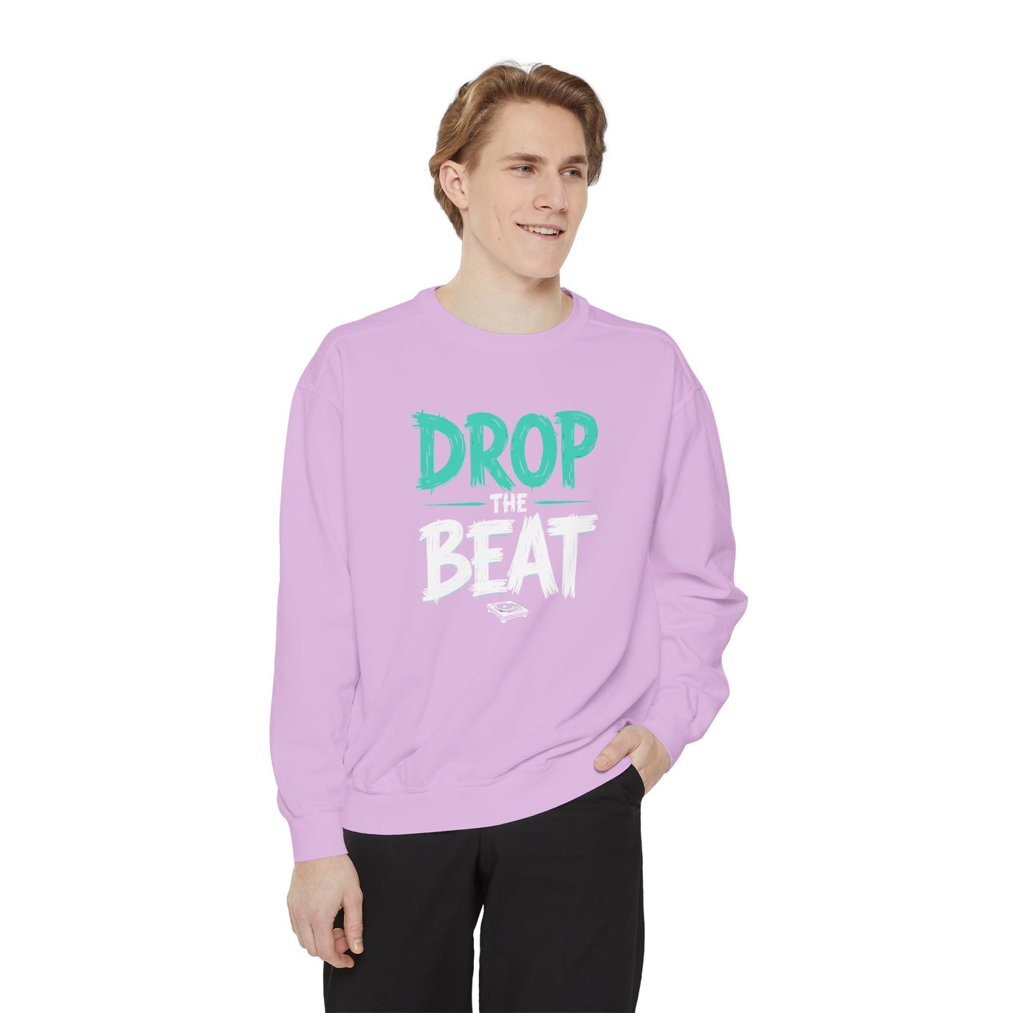 Drop the Beat Sweatshirt, Cozy Music Sweatshirt, Unisex Graphic Apparel, Perfect for Concerts, Unique Gift for Music Lovers