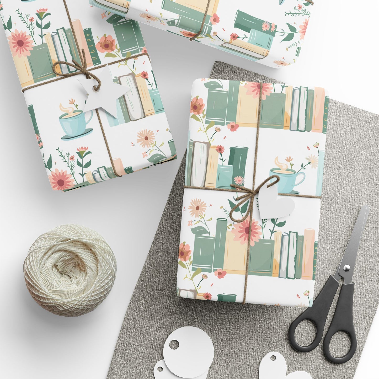 Botanical Book Themed Wrapping Paper - Book Lovers Gift Wrap, Floral Gift Paper for Birthdays, Anniversaries, Baby Showers, Literary Parties