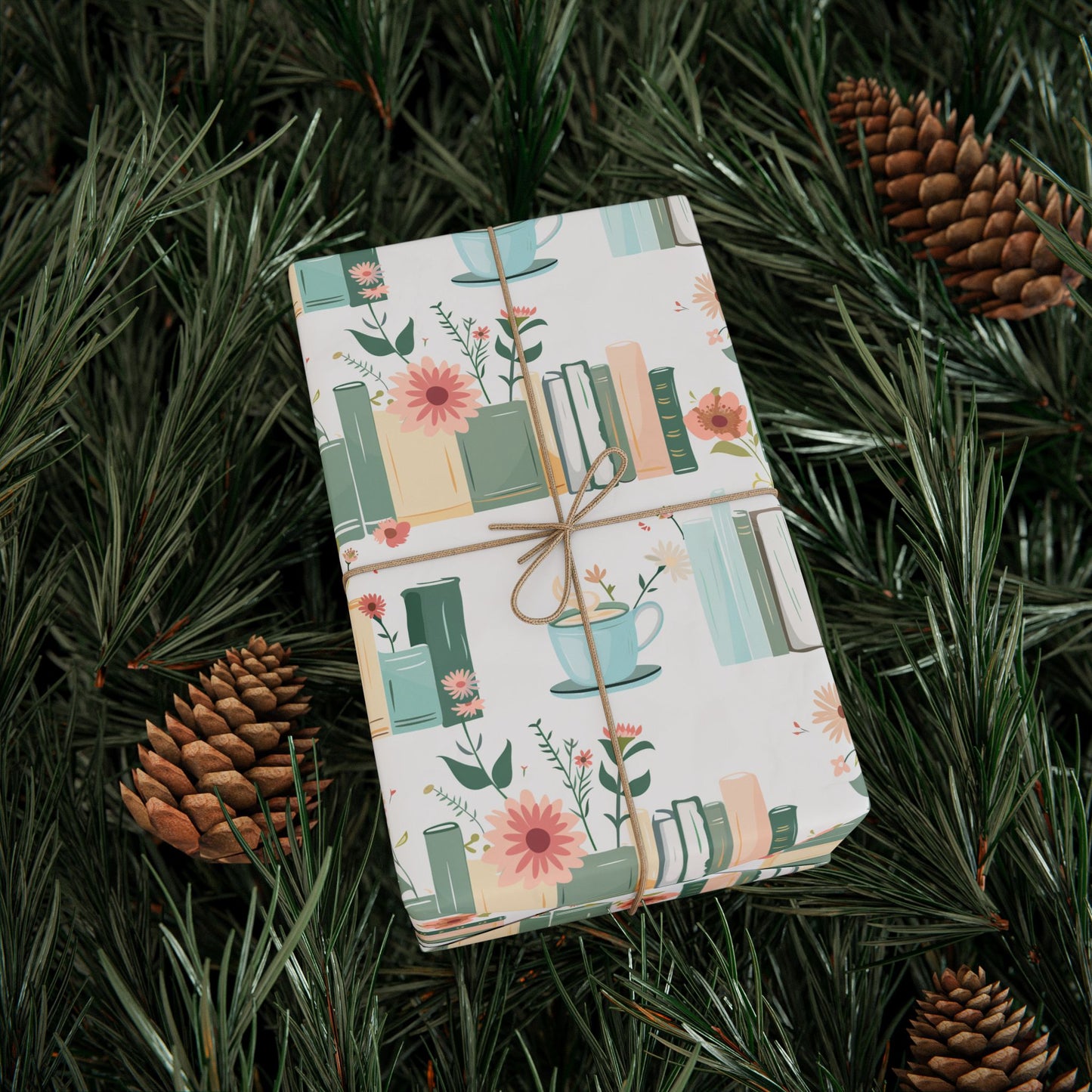 Botanical Book Themed Wrapping Paper - Book Lovers Gift Wrap, Floral Gift Paper for Birthdays, Anniversaries, Baby Showers, Literary Parties
