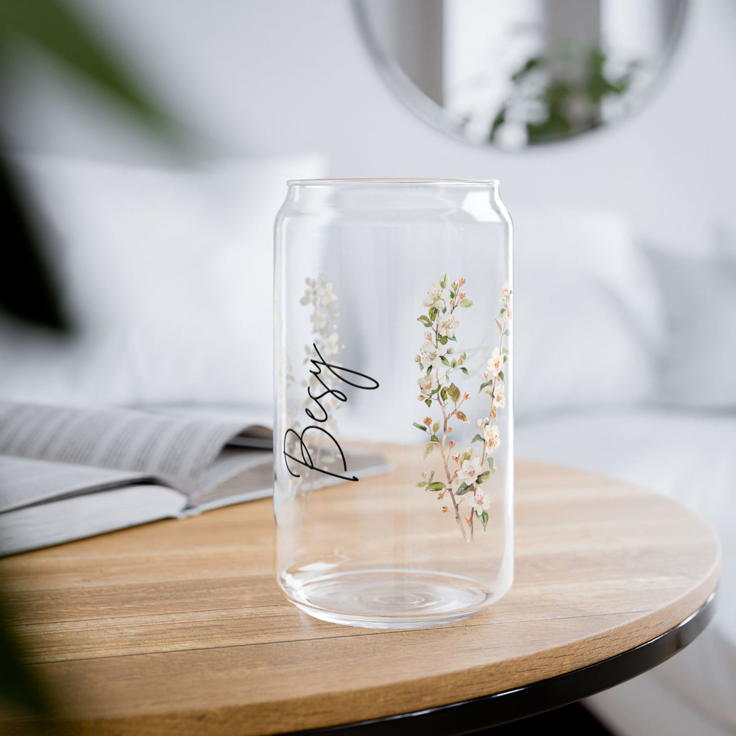 Floral Sipper Glass, 16oz | Eco-Friendly Drinkware, Perfect for Summer, Water Bottle, Clear Glass Cup, Gift for Friends