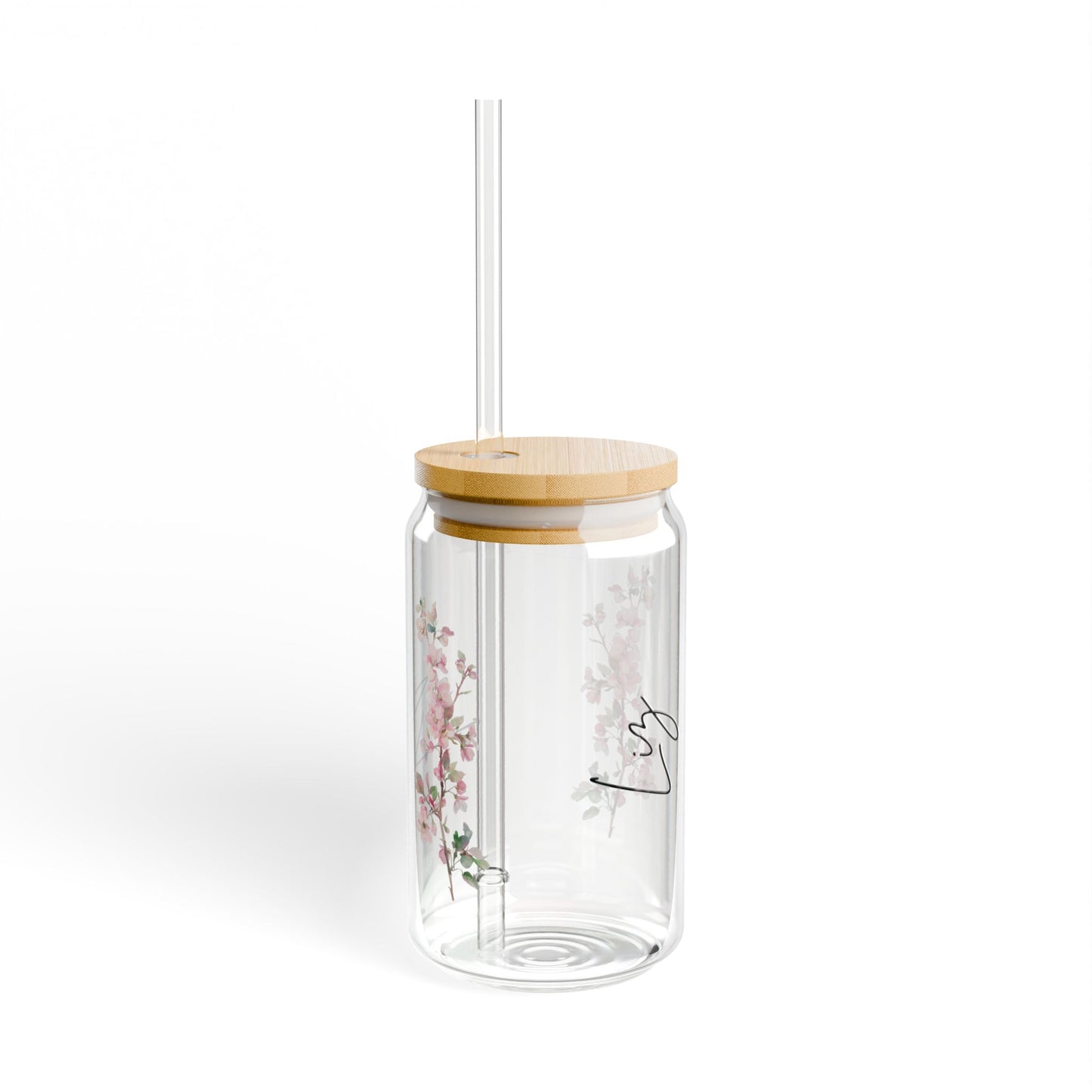 Floral Personalized Sipper Glass, Custom Drinkware, Eco-Friendly Beverage Container, Perfect for Weddings, Parties, Gifts