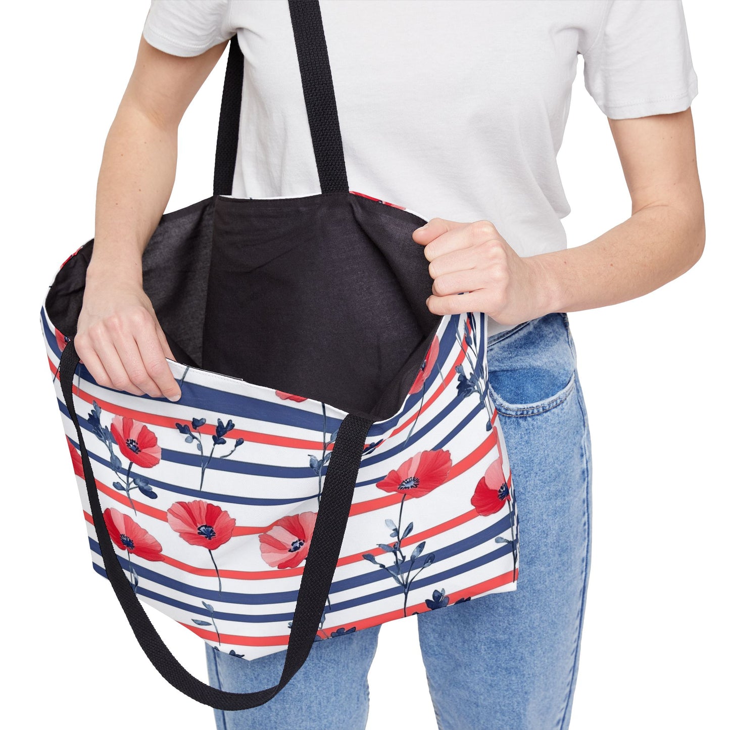 Floral Striped Weekender Tote Bag for Weekend Getaways, Travel Bag, Beach Bag, Stylish Tote, Summer Essentials