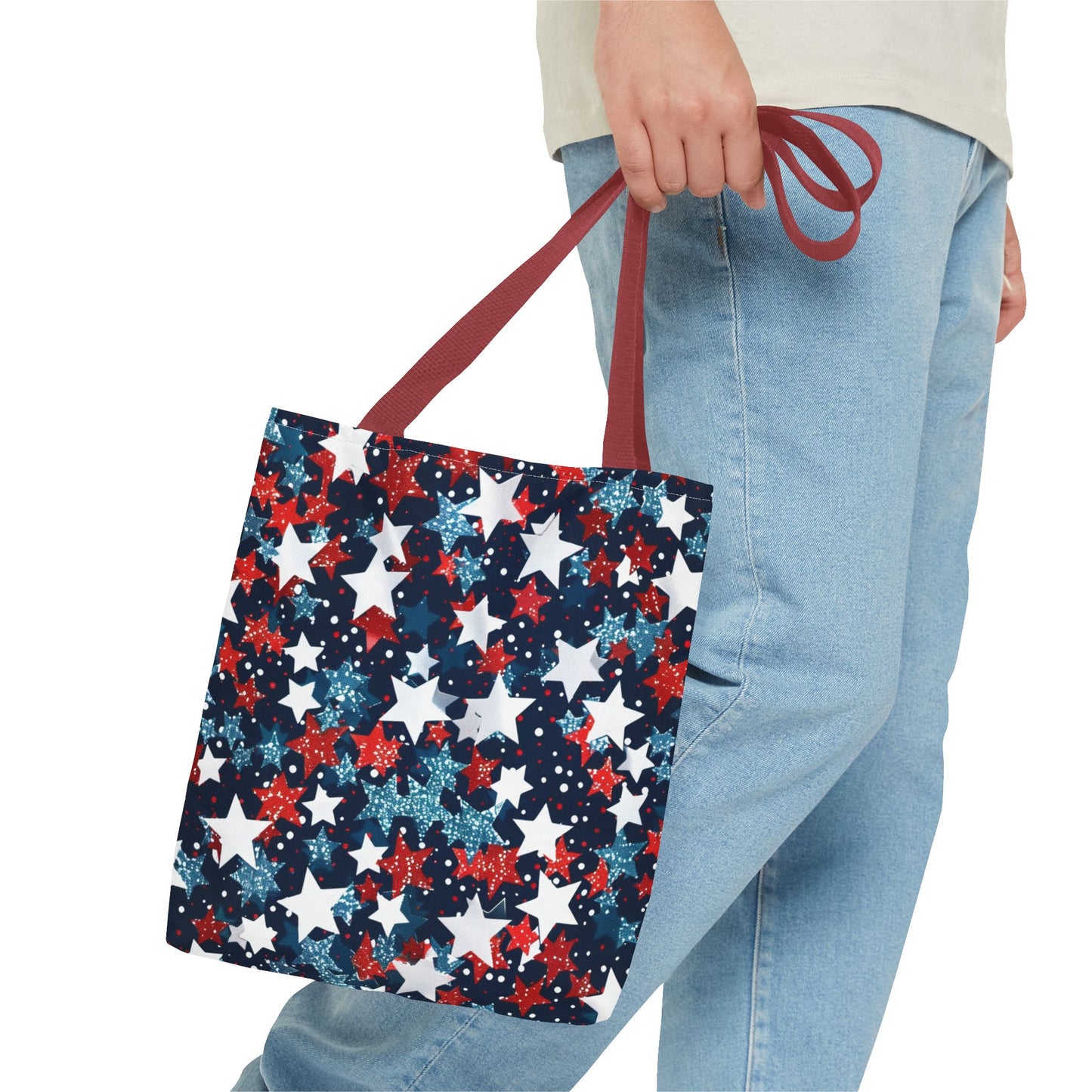 Patriotic Stars Tote Bag, Stylish Grocery Bag, Beach Tote, Gift for Her, USA Flag, Summer Accessory