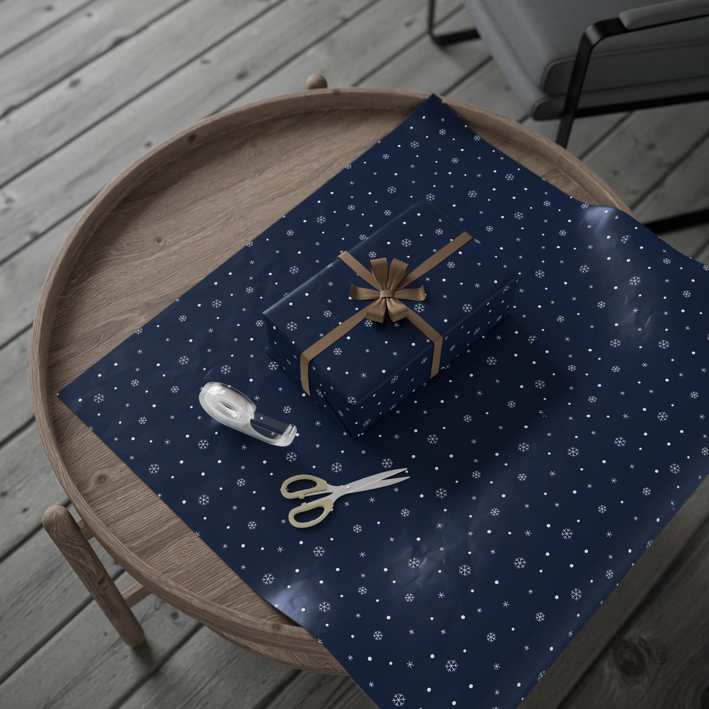 Navy Blue Snowflake Wrapping Paper, Festive Gift Wrap for Holidays, Christmas, Birthday, Winter Celebration, Eco-friendly Decorative Paper