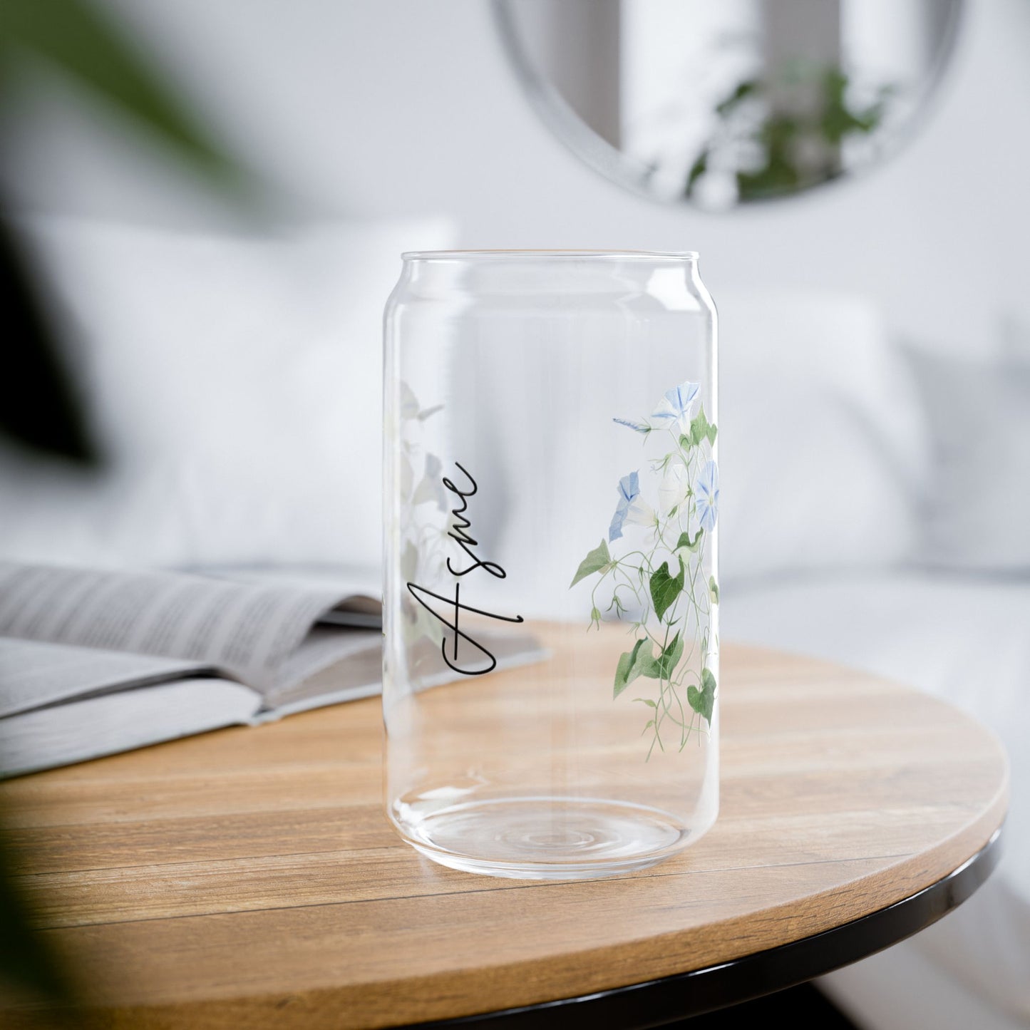 Floral Sipper Glass | 16oz Botanical Drinkware, Eco-Friendly Cup, Reusable Beverage Container, Perfect Gift for Nature Lovers