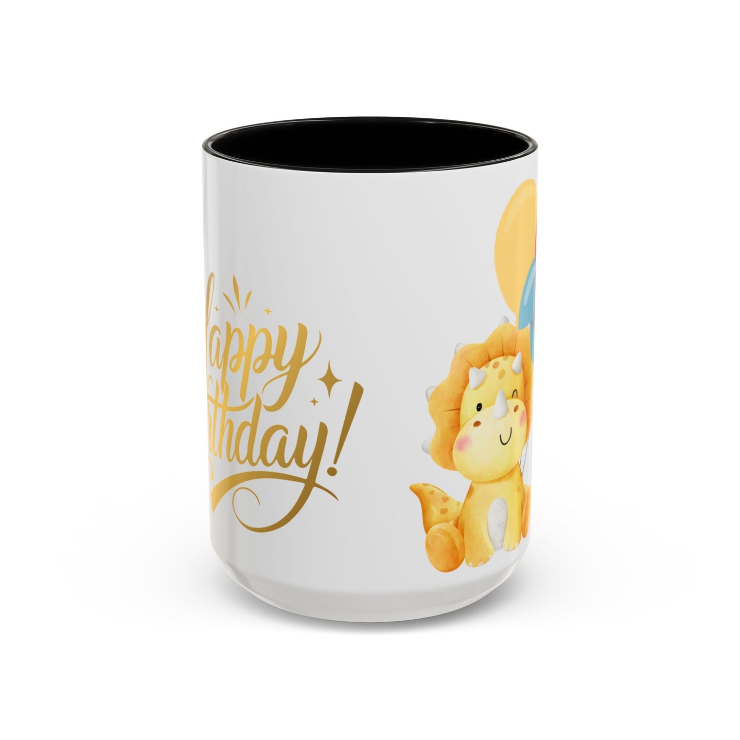 Happy Birthday Accent Coffee Mug - Cute Dinosaur with Balloons - Fun Celebration Drinkware