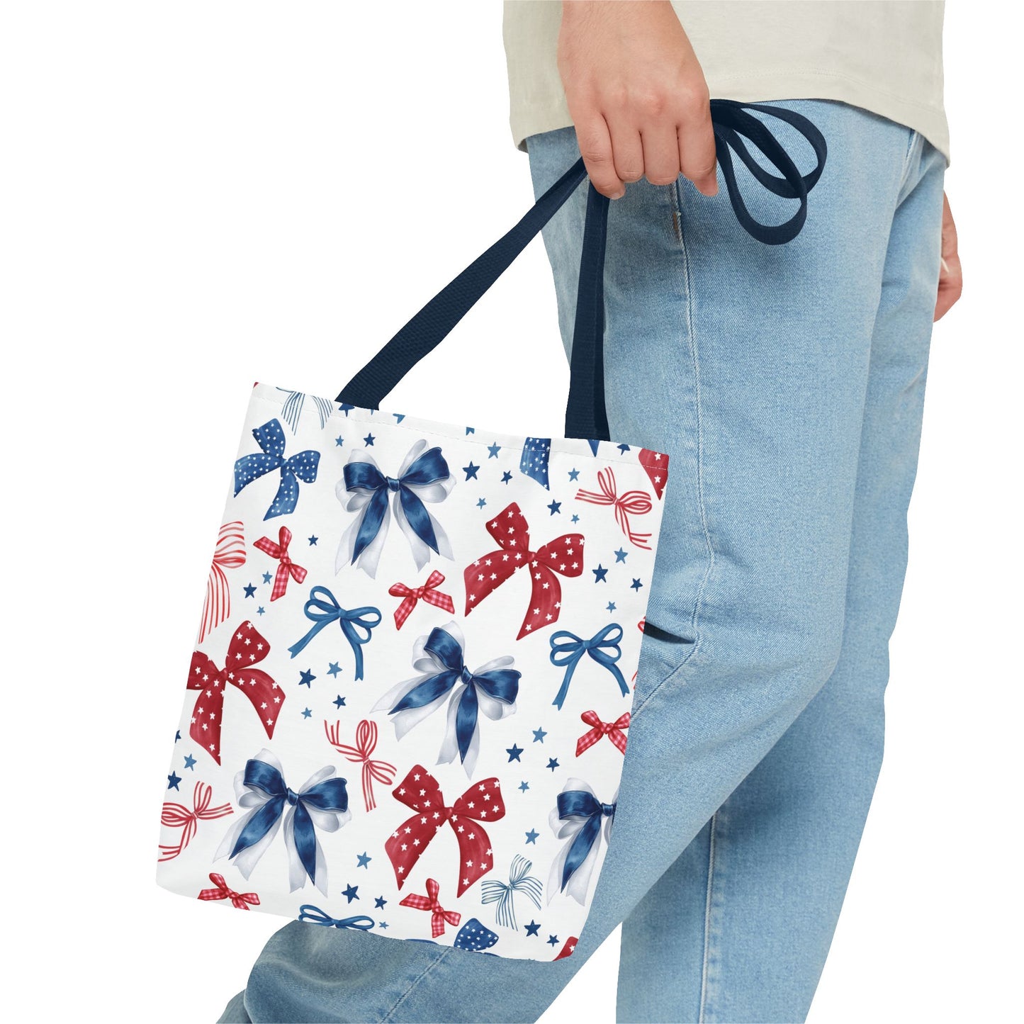 Patriotic Tote Bag with Bows, Versatile Shopping Bag, Holiday Gift Tote, Stylish All-Purpose Bag, Independence Day Accessory, Gift for Her