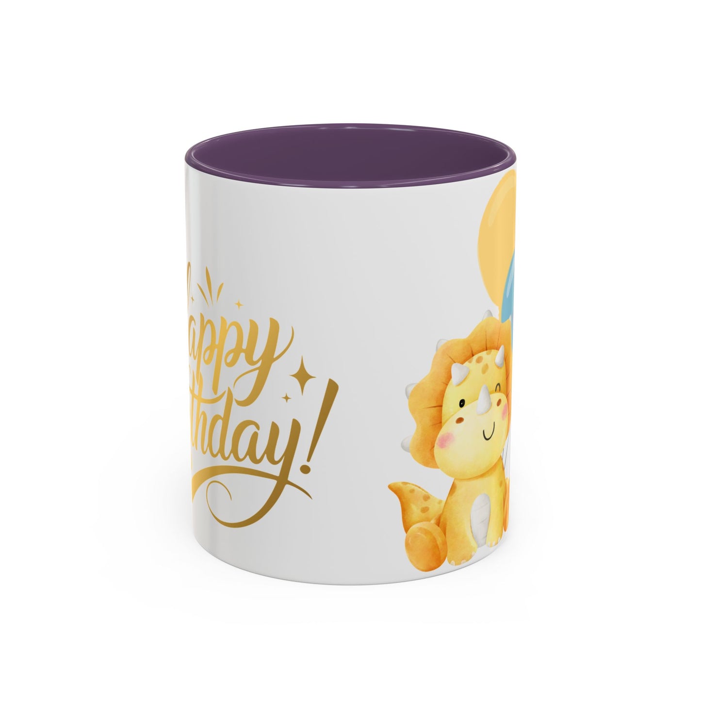 Happy Birthday Accent Coffee Mug - Cute Dinosaur with Balloons - Fun Celebration Drinkware