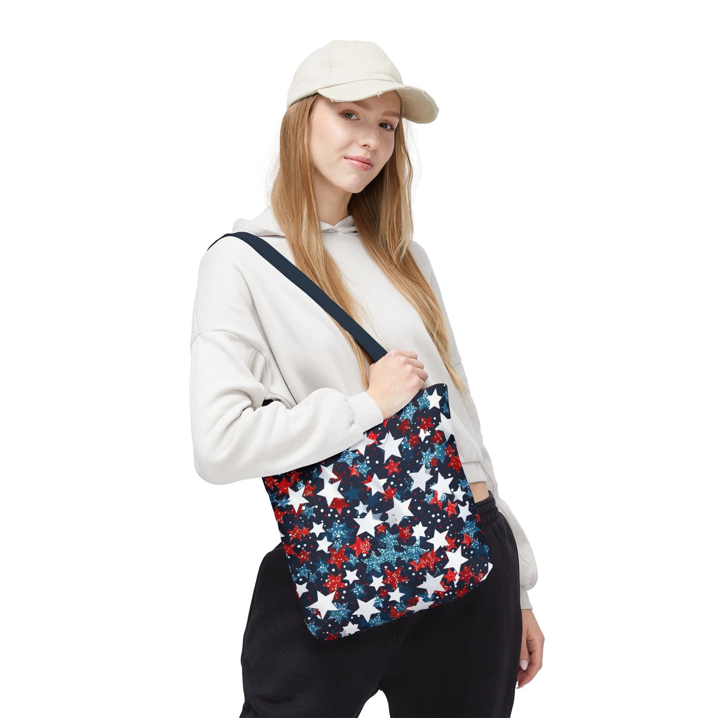 Patriotic Stars Tote Bag, Stylish Grocery Bag, Beach Tote, Gift for Her, USA Flag, Summer Accessory