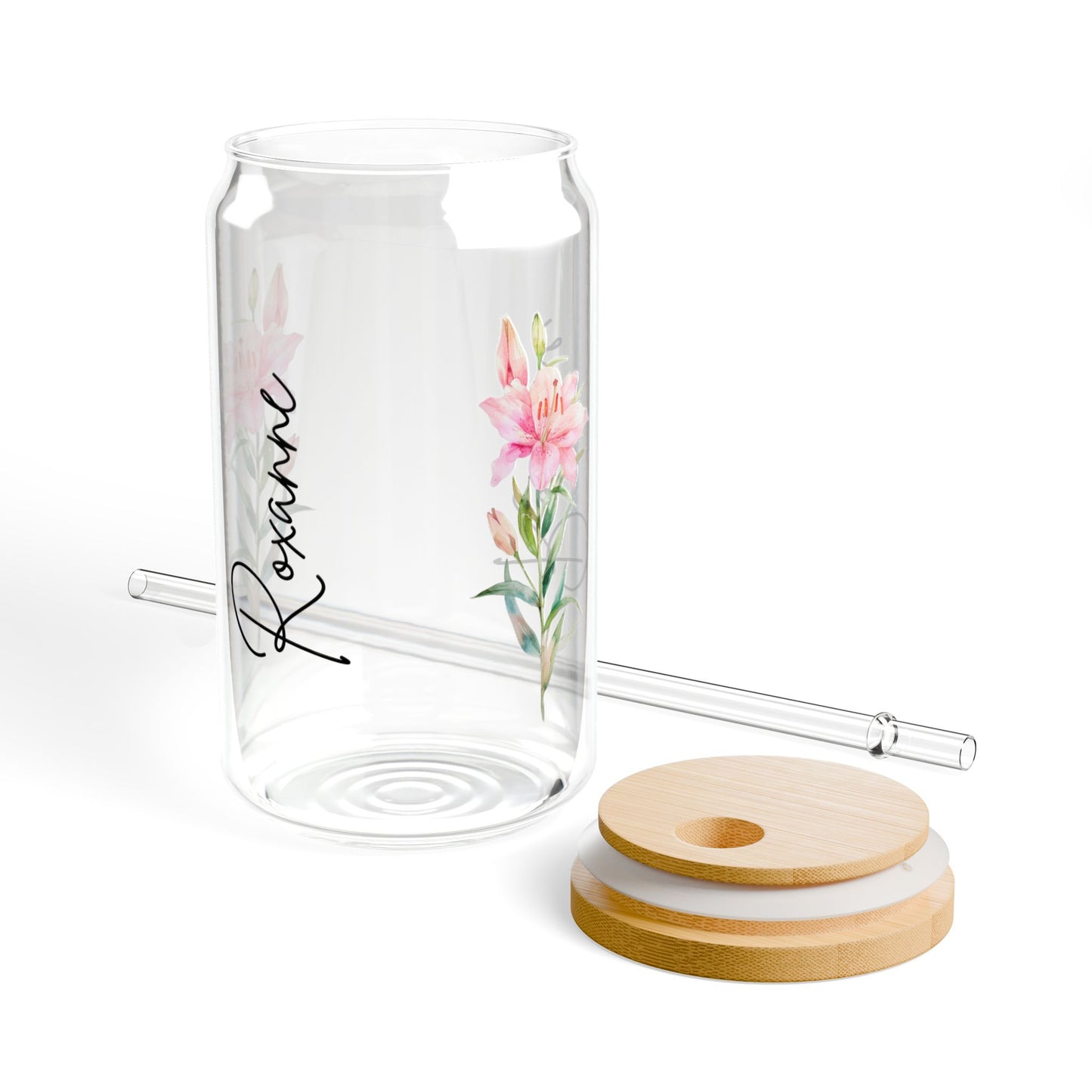 Personalized Floral Sipper Glass - 16oz, Custom Drinkware, Eco-Friendly Straw, Perfect Gift for Her, Floral Decor