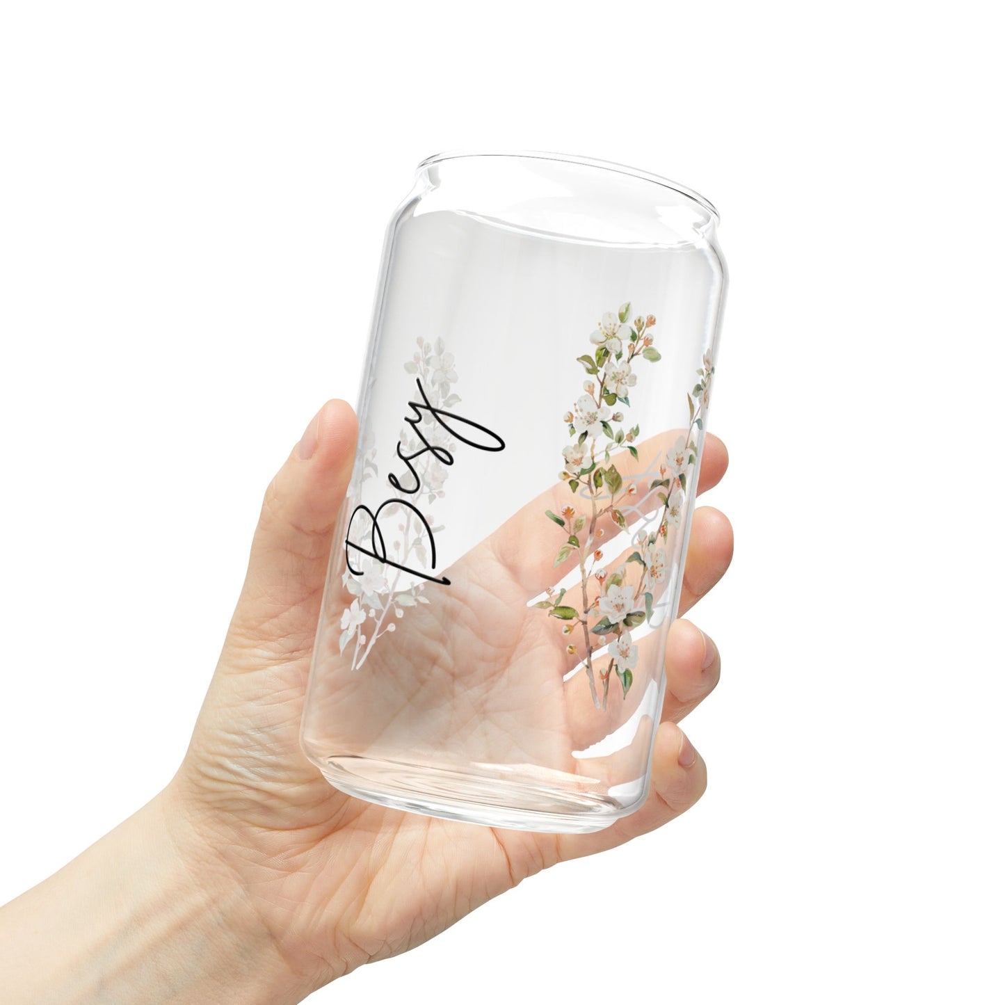 Floral Sipper Glass, 16oz | Eco-Friendly Drinkware, Perfect for Summer, Water Bottle, Clear Glass Cup, Gift for Friends