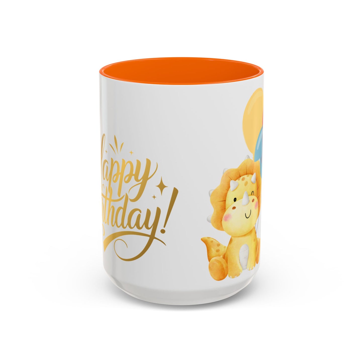 Happy Birthday Accent Coffee Mug - Cute Dinosaur with Balloons - Fun Celebration Drinkware