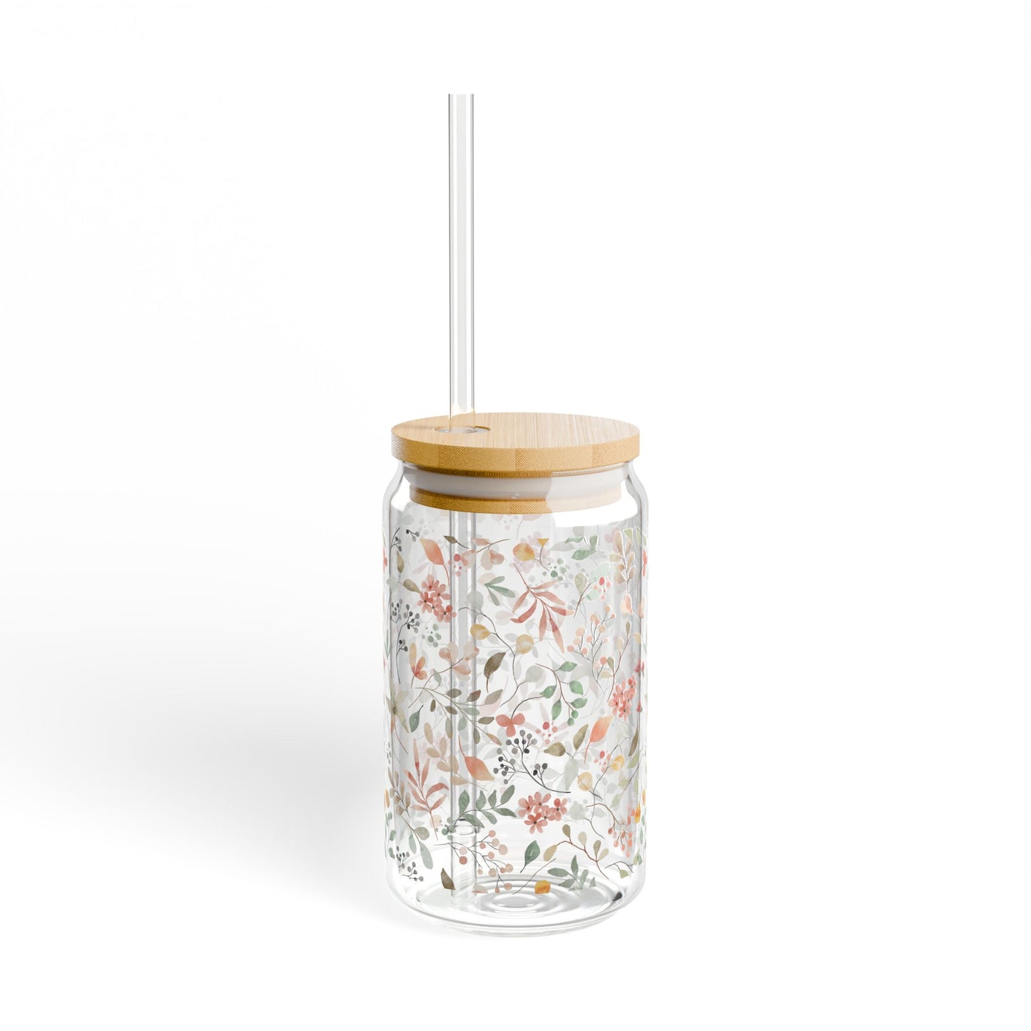 Floral Sipper Glass, 16oz Water Bottle, Eco-Friendly Drinkware, Botanical Straw Jar, Gift for Garden Lovers, Party Essential