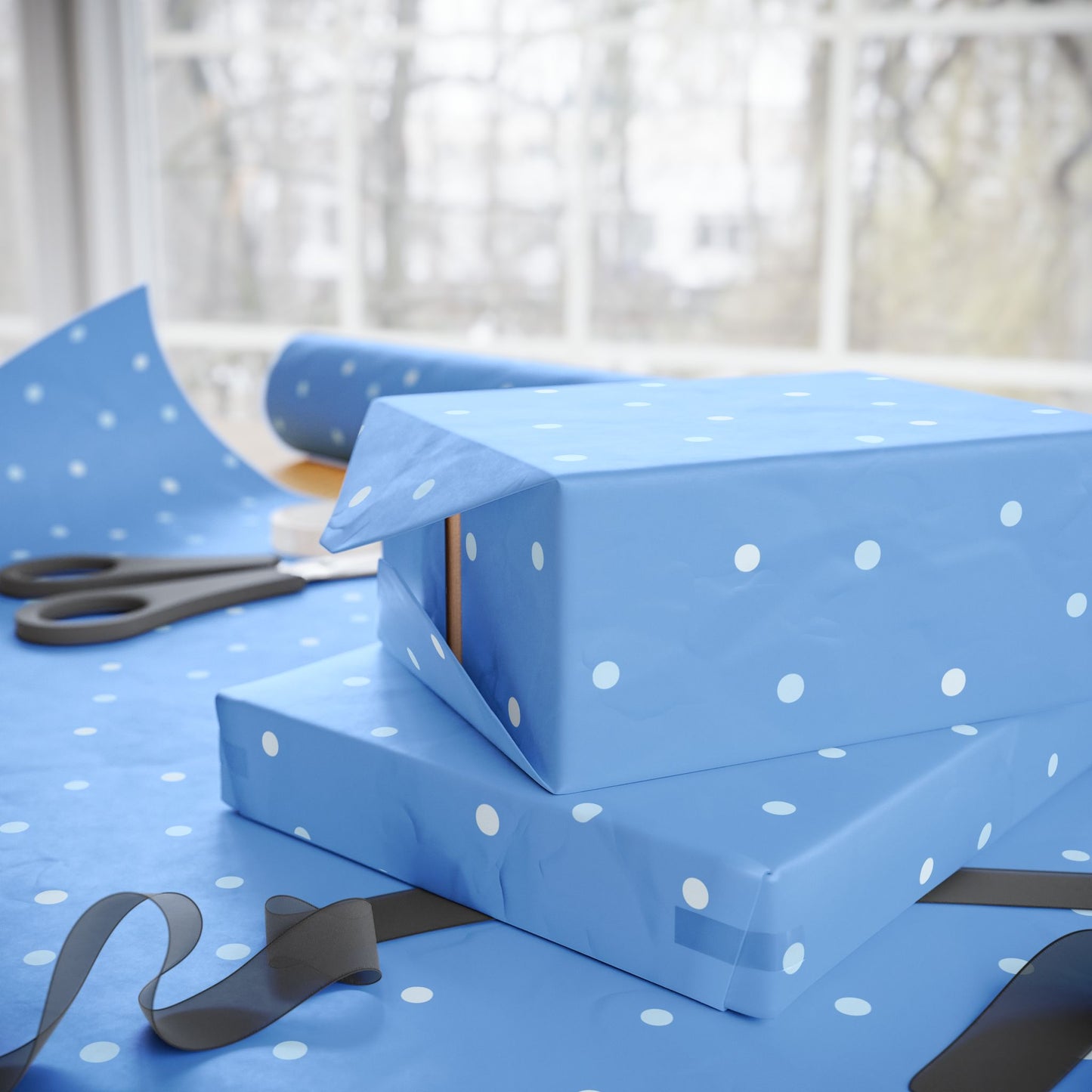 Whimsical Blue Polka Dot Wrapping Paper, Gift Wrap for Birthdays, Holidays, Baby Showers, Crafts & Celebrations