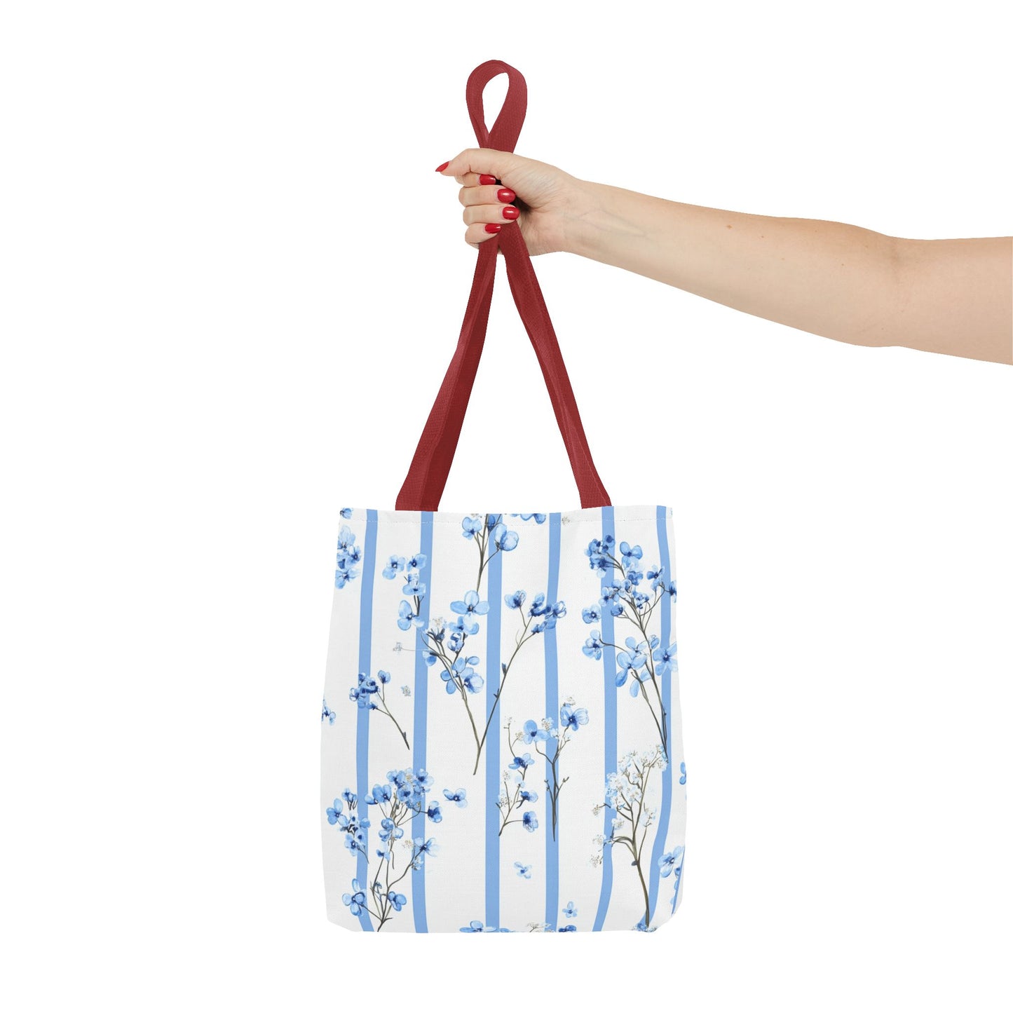 Floral Blue Striped Tote Bag - Stylish Beach Carryall, Reusable Grocery Tote, Gift for Her, Spring Floral Bag, Everyday Handbag