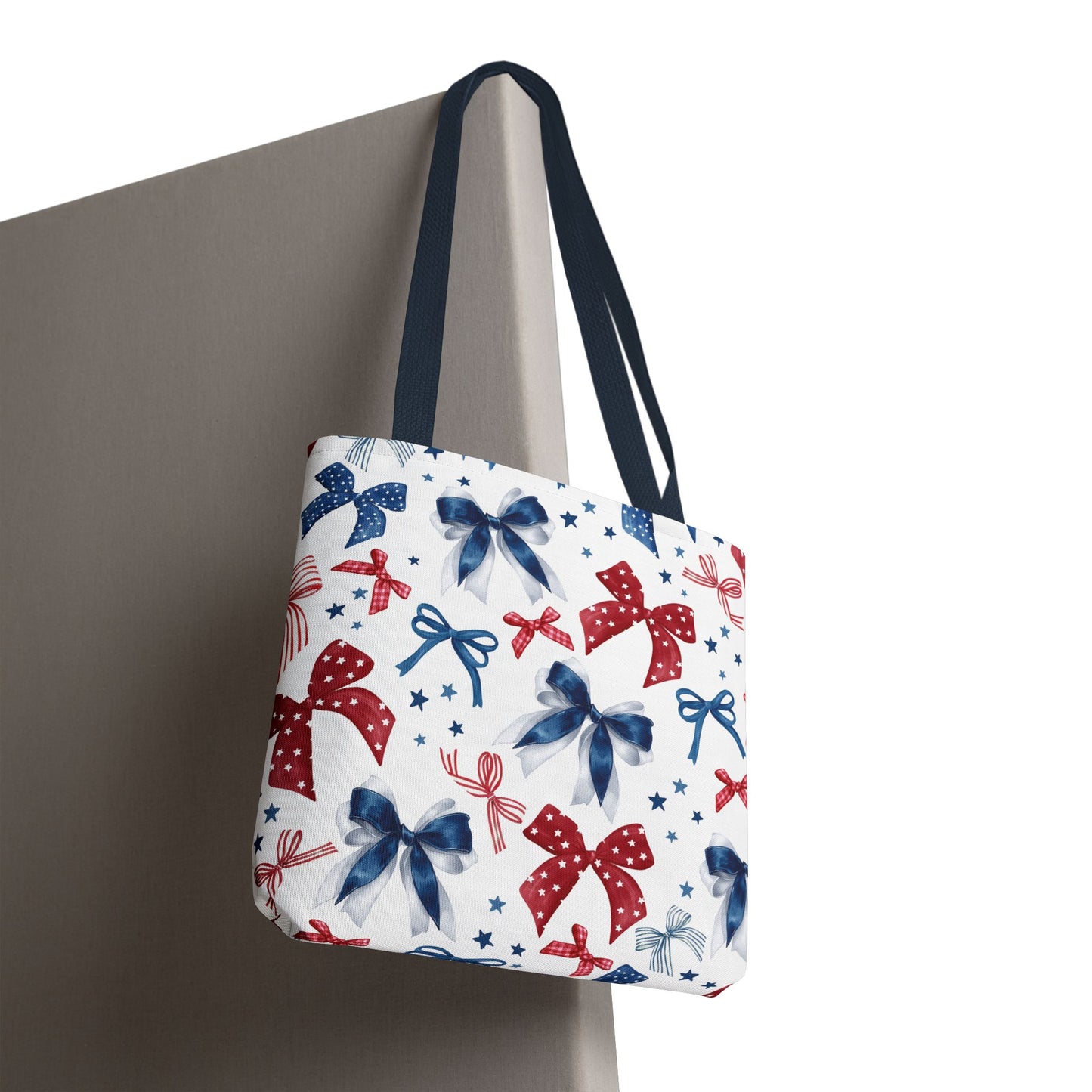 Patriotic Tote Bag with Bows, Versatile Shopping Bag, Holiday Gift Tote, Stylish All-Purpose Bag, Independence Day Accessory, Gift for Her