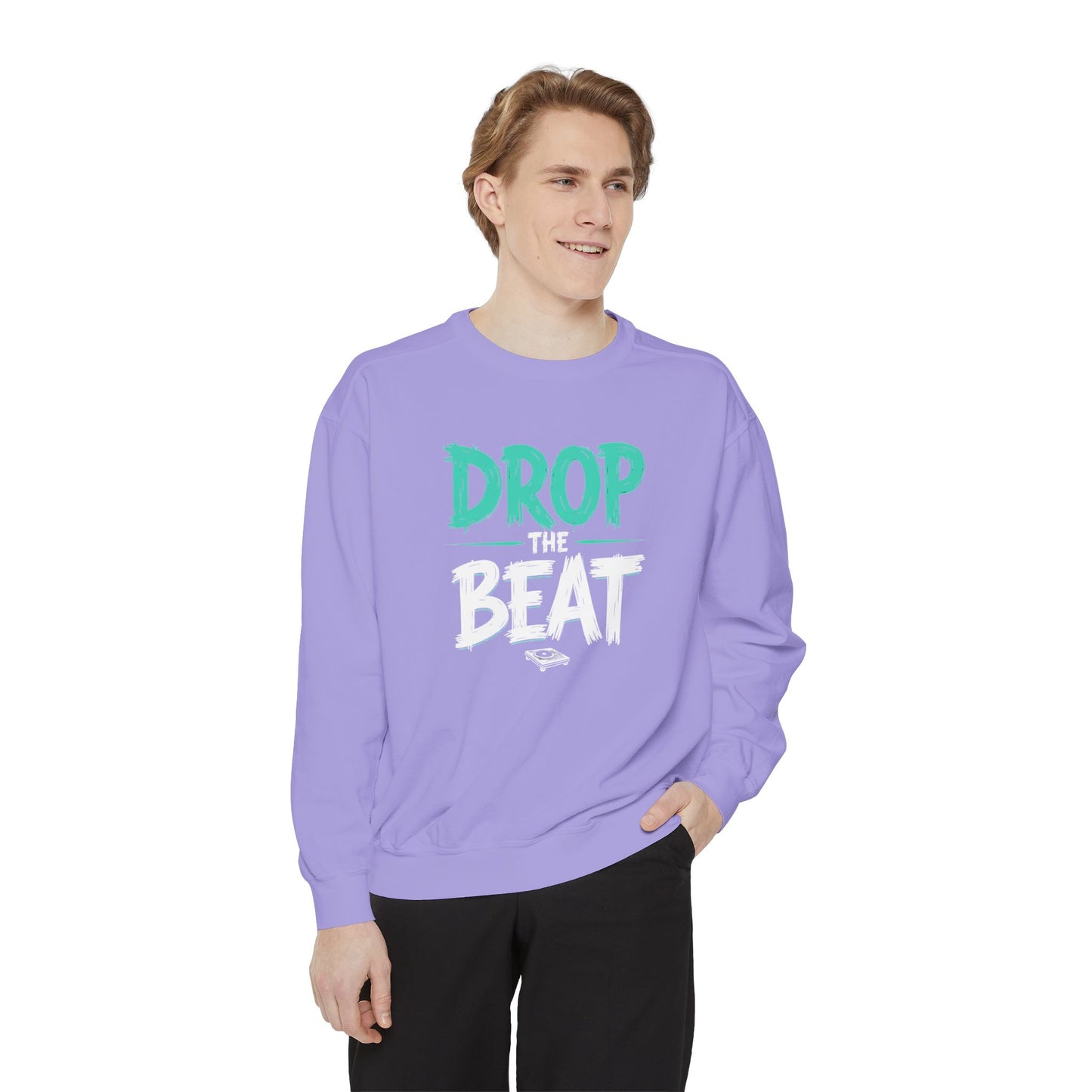 Drop the Beat Sweatshirt, Cozy Music Sweatshirt, Unisex Graphic Apparel, Perfect for Concerts, Unique Gift for Music Lovers
