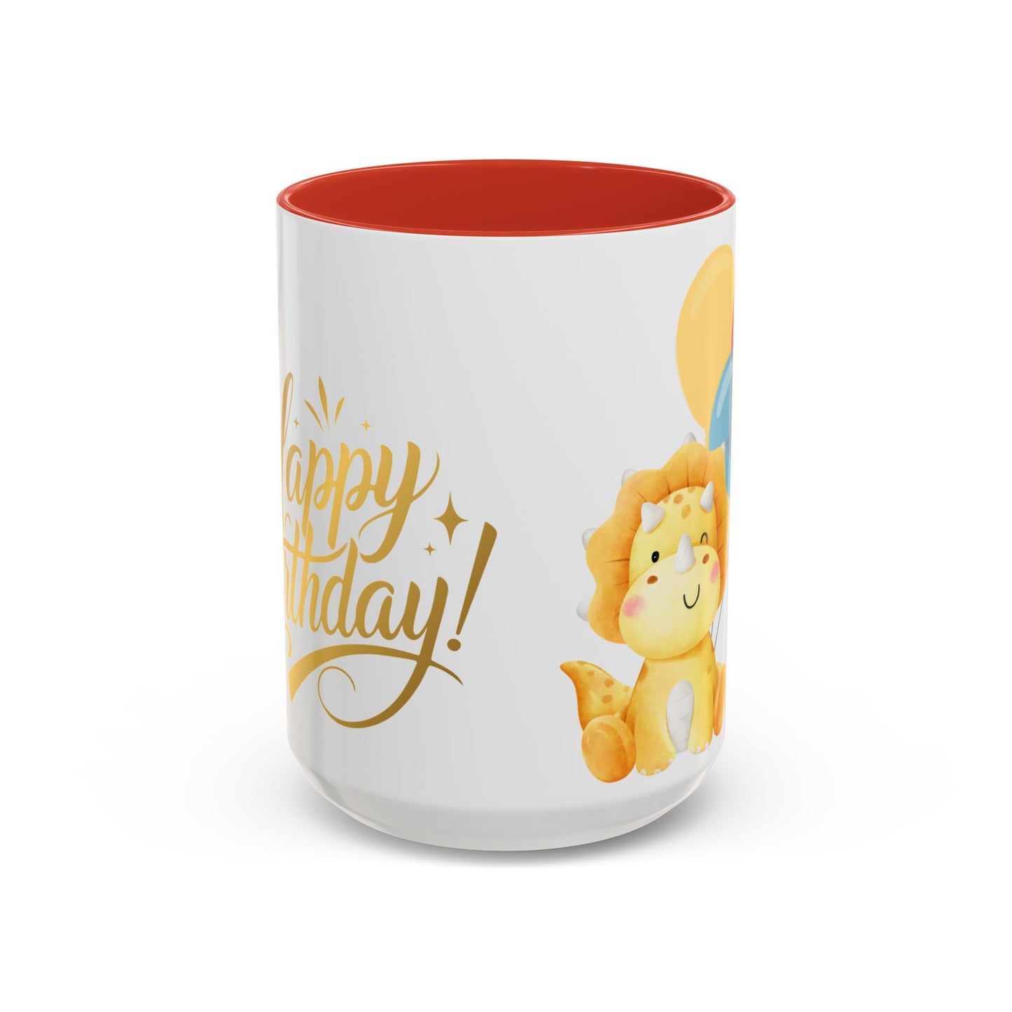 Happy Birthday Accent Coffee Mug - Cute Dinosaur with Balloons - Fun Celebration Drinkware