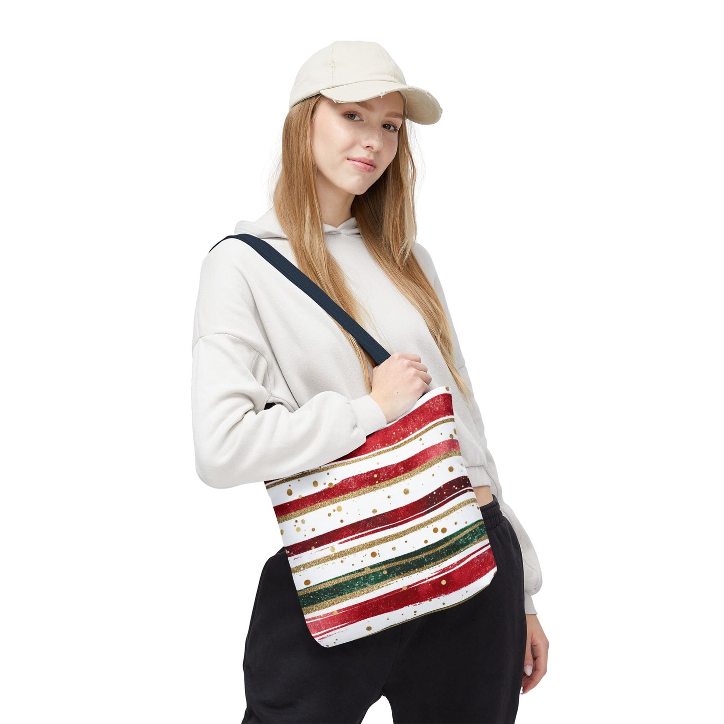 Festive Striped Tote Bag | Holiday Shopper, Gift Bag, Eco-Friendly Bag, Christmas Decor, Everyday Use