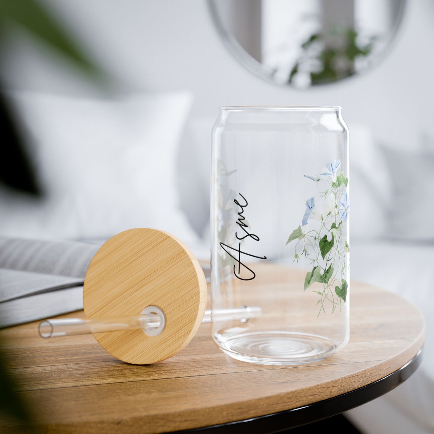 Floral Sipper Glass | 16oz Botanical Drinkware, Eco-Friendly Cup, Reusable Beverage Container, Perfect Gift for Nature Lovers