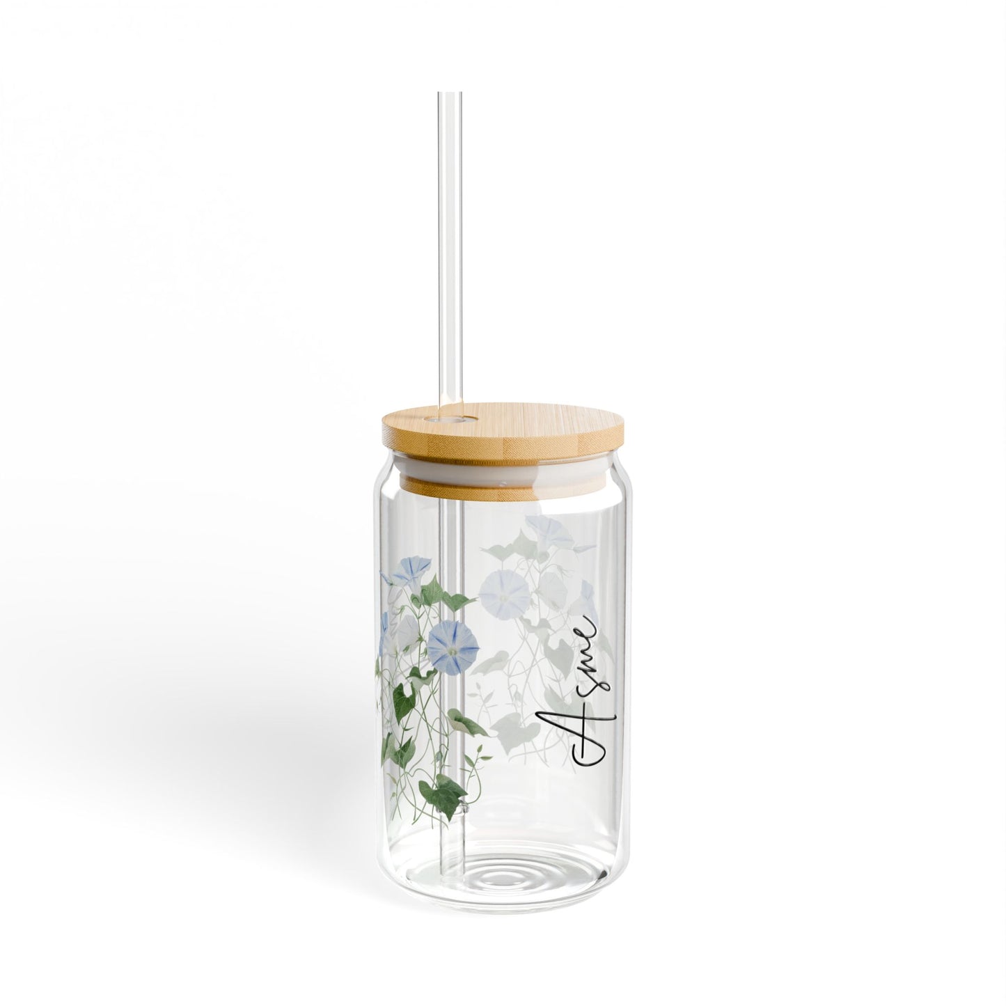 Floral Sipper Glass | 16oz Botanical Drinkware, Eco-Friendly Cup, Reusable Beverage Container, Perfect Gift for Nature Lovers