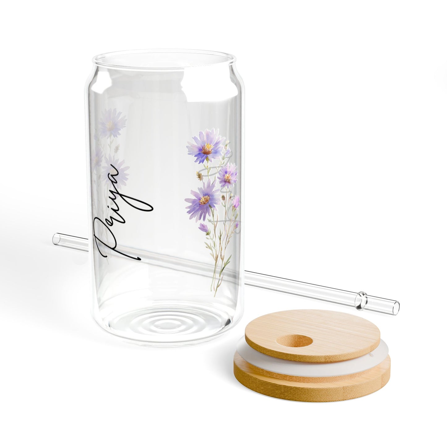 Floral Sipper Glass, 16oz Eco-Friendly Drinkware, Perfect for Garden Parties, Gifts for Nature Lovers, Reusable Water Bottle