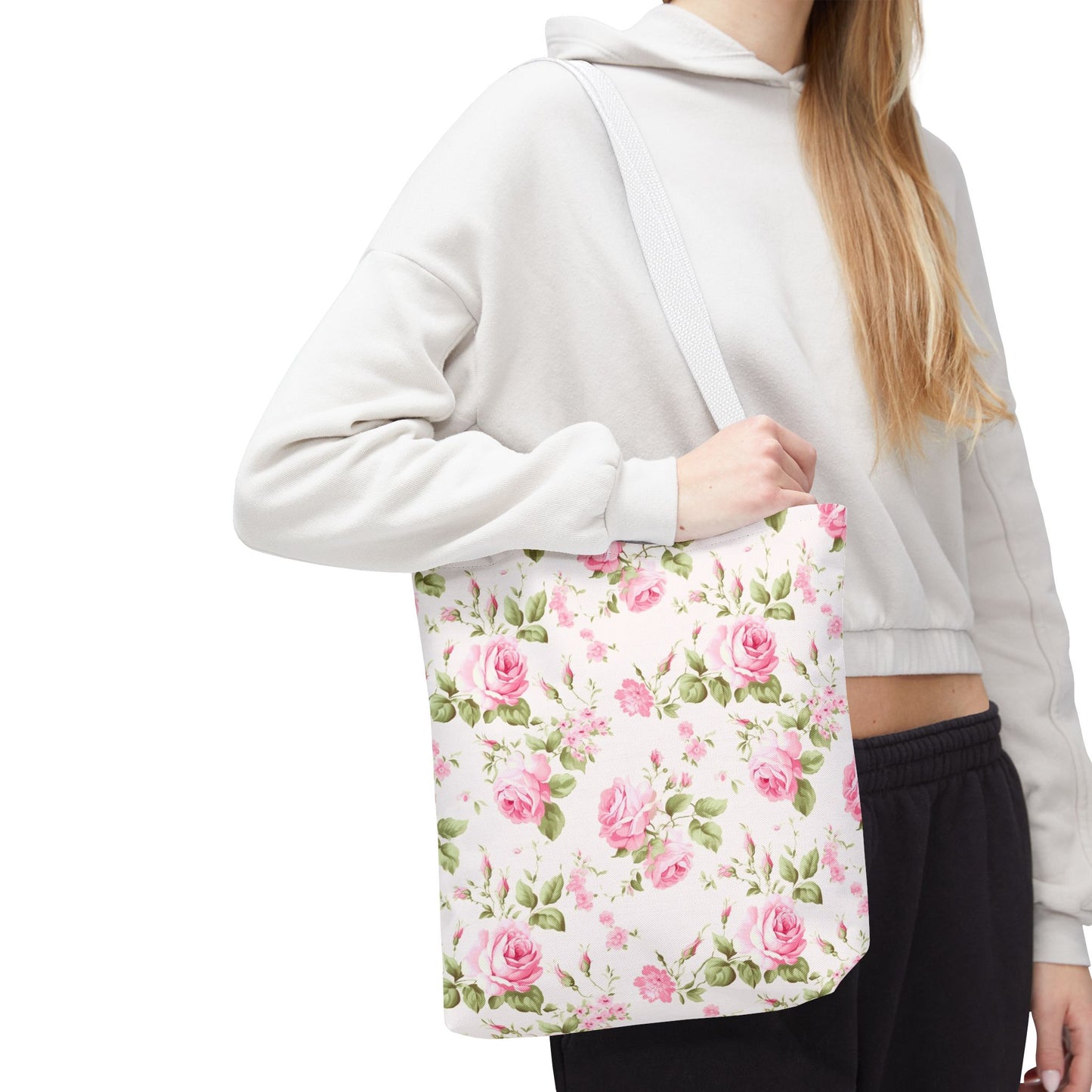 Floral Tote Bag, Rose Pattern Shoulder Bag, Stylish Eco-Friendly Shopper, Gift for Her, Spring Summer Accessory