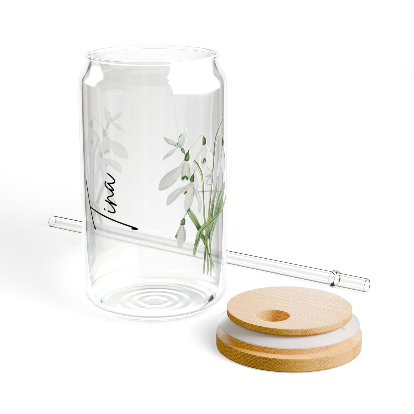 Floral Sipper Glass, 16oz - Eco-Friendly Drinkware for Home, Gifts, Coffee Lovers, Floral Design, Sustainable Glass
