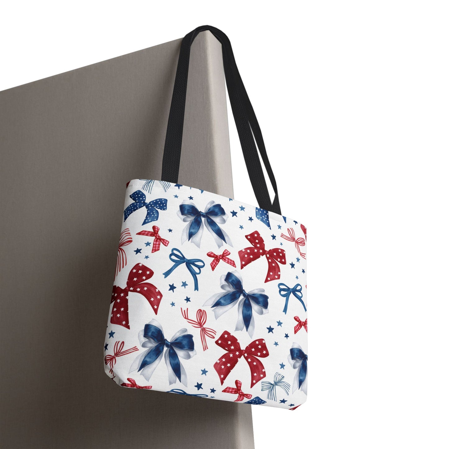 Patriotic Tote Bag with Bows, Versatile Shopping Bag, Holiday Gift Tote, Stylish All-Purpose Bag, Independence Day Accessory, Gift for Her