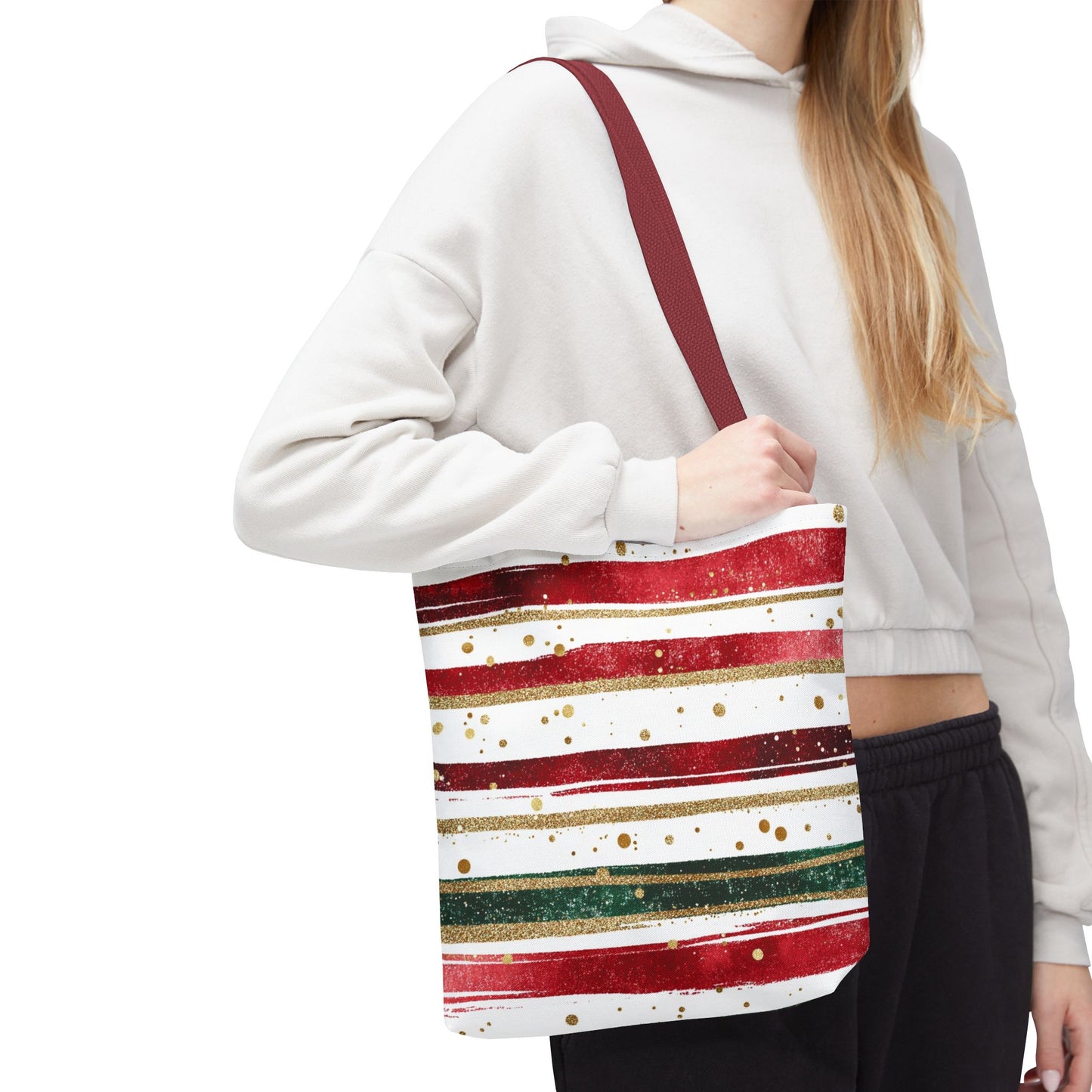 Festive Striped Tote Bag | Holiday Shopper, Gift Bag, Eco-Friendly Bag, Christmas Decor, Everyday Use