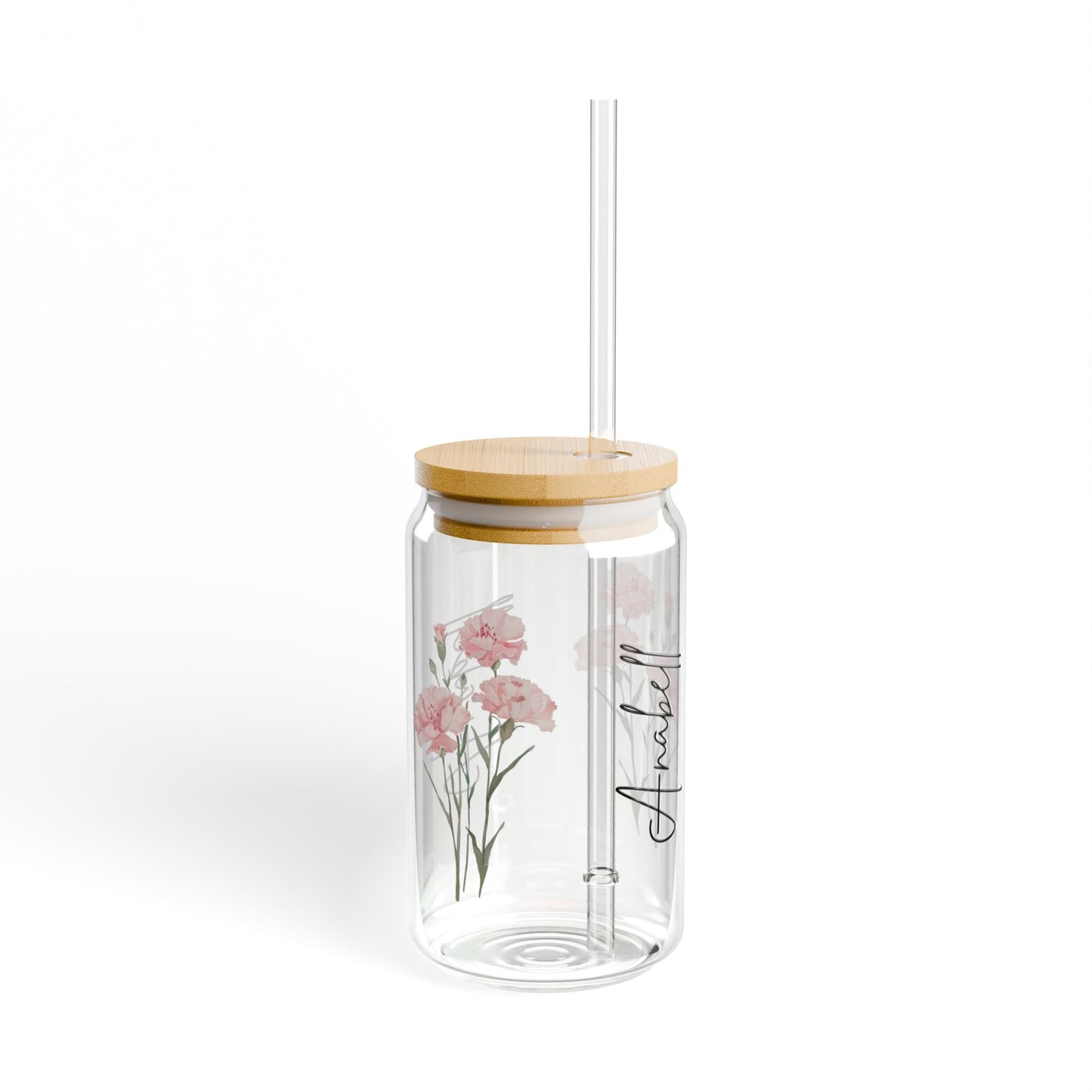 Floral Sipper Glass - 16oz Hydration Jar, Reusable Drinkware, Eco-Friendly, Kitchen Decor, Personalized Gift, Summer Essentials