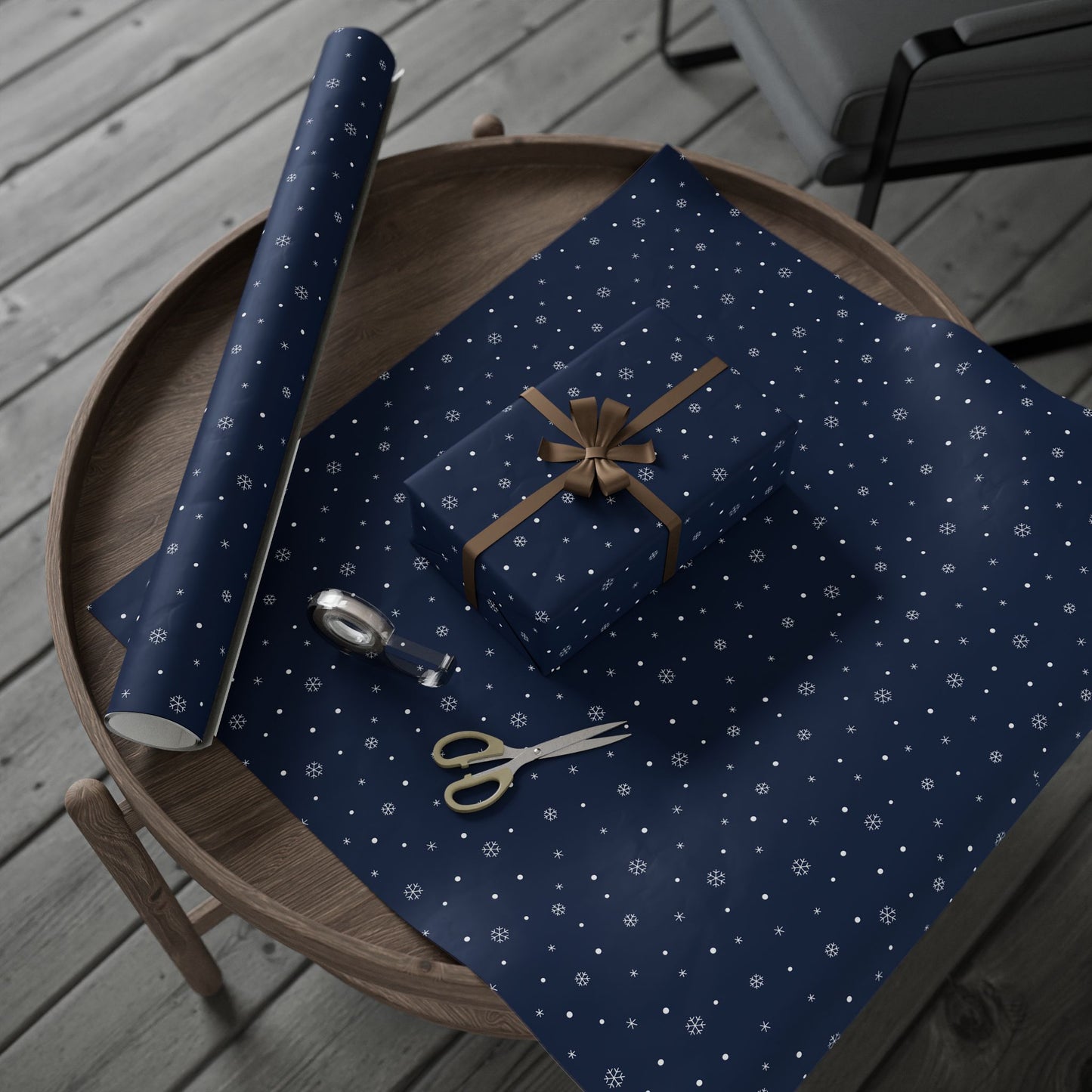 Navy Blue Snowflake Wrapping Paper, Festive Gift Wrap for Holidays, Christmas, Birthday, Winter Celebration, Eco-friendly Decorative Paper