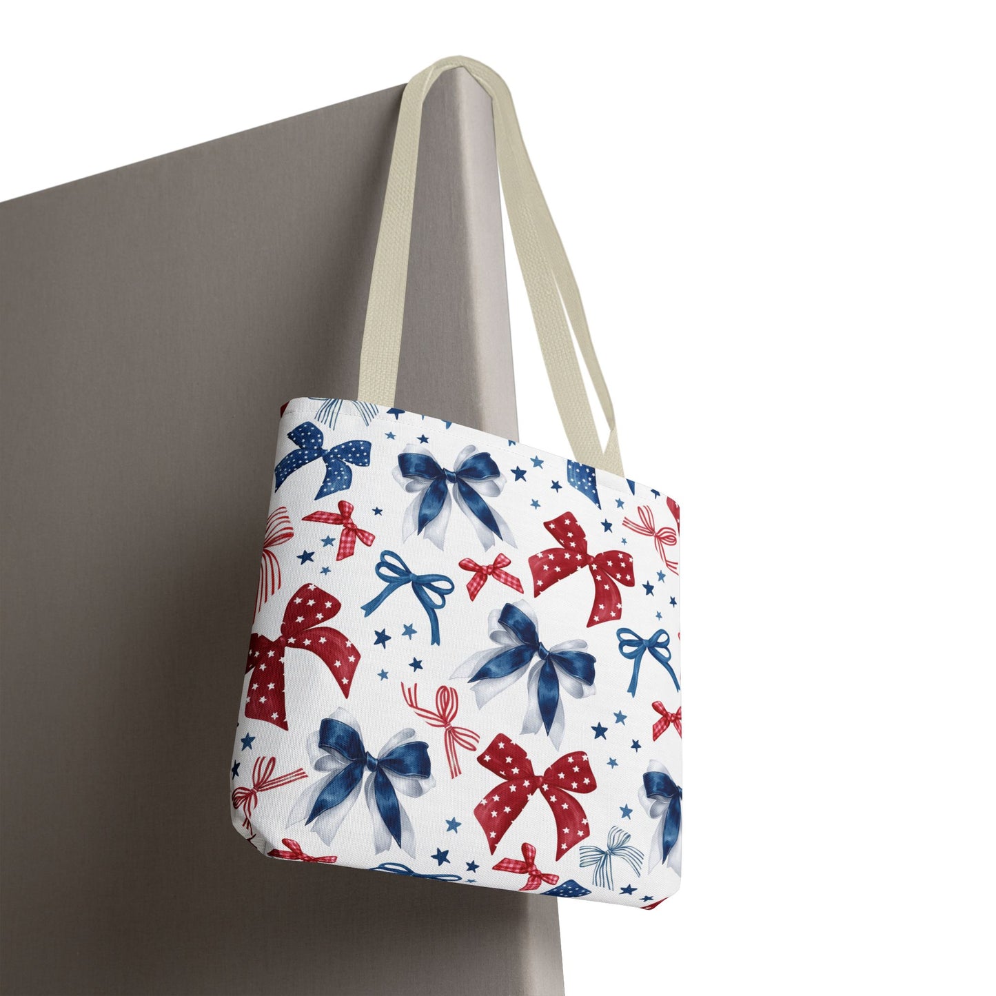 Patriotic Tote Bag with Bows, Versatile Shopping Bag, Holiday Gift Tote, Stylish All-Purpose Bag, Independence Day Accessory, Gift for Her