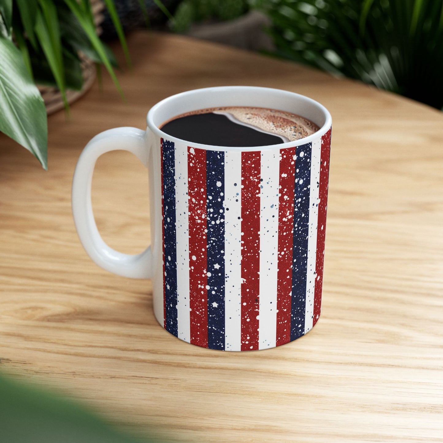 Patriotic Ceramic Mug - Red, White, and Blue Striped Coffee Cup, 4th of July Gift, Americana Mug, Celebration Drinkware, USA Pride