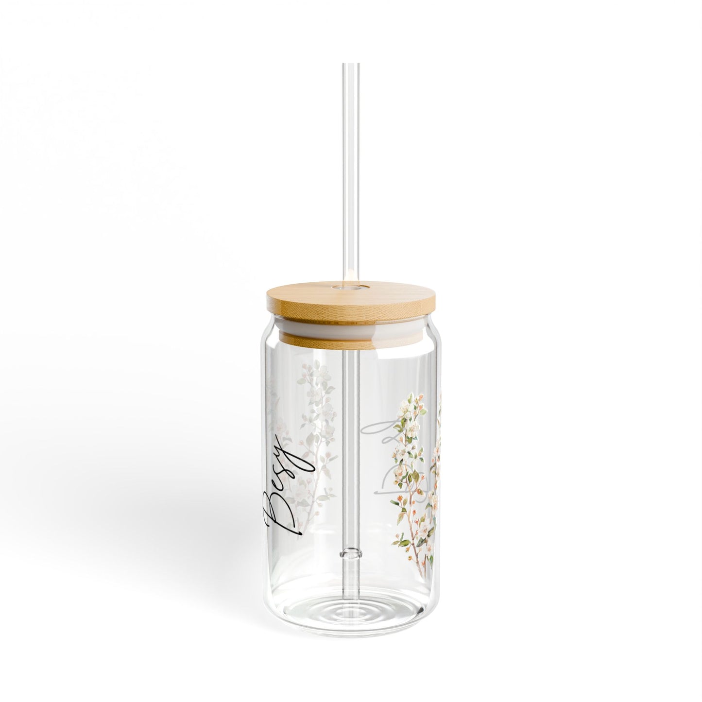 Floral Sipper Glass, 16oz | Eco-Friendly Drinkware, Perfect for Summer, Water Bottle, Clear Glass Cup, Gift for Friends