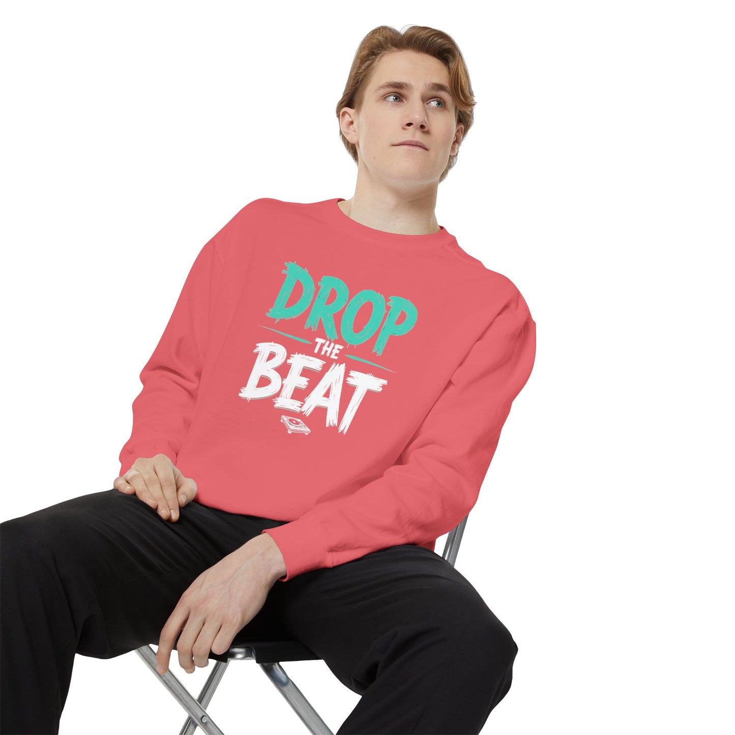 Drop the Beat Sweatshirt, Cozy Music Sweatshirt, Unisex Graphic Apparel, Perfect for Concerts, Unique Gift for Music Lovers