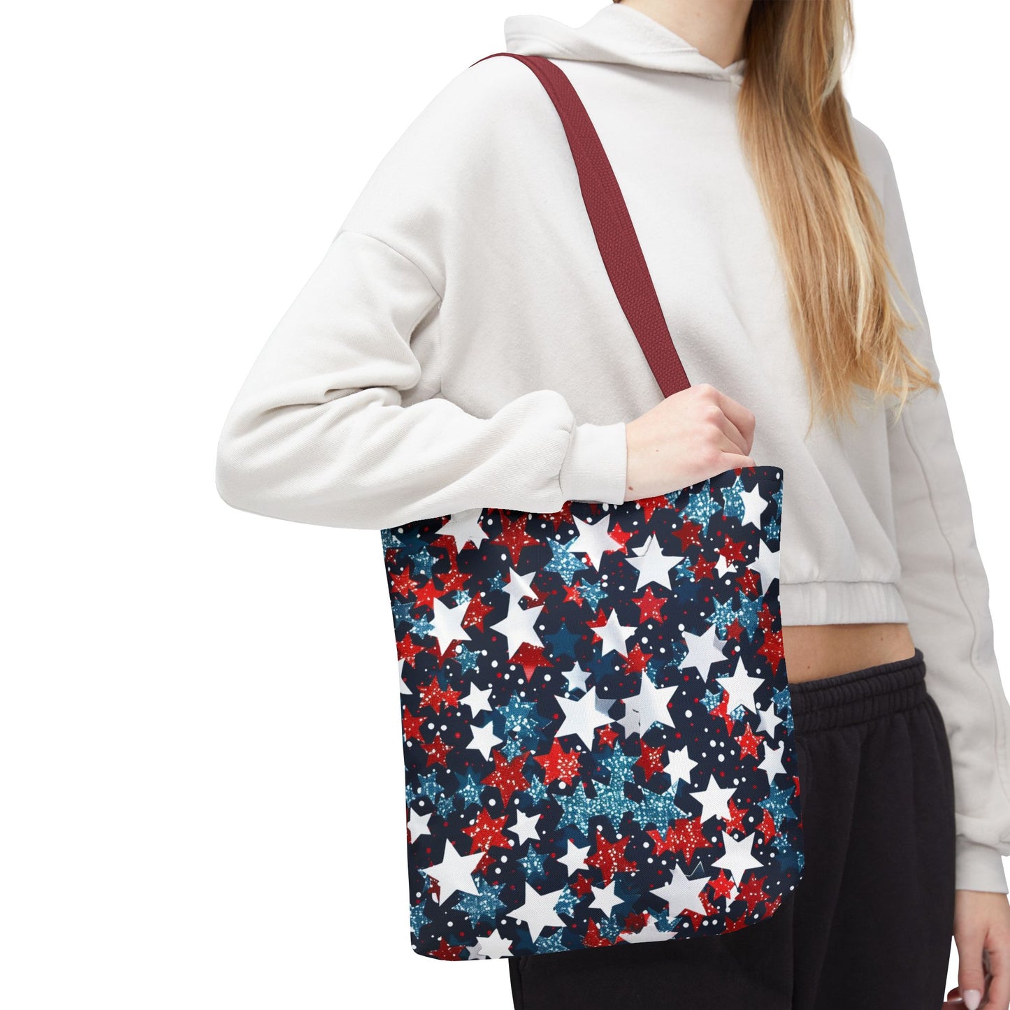 Patriotic Stars Tote Bag, Stylish Grocery Bag, Beach Tote, Gift for Her, USA Flag, Summer Accessory