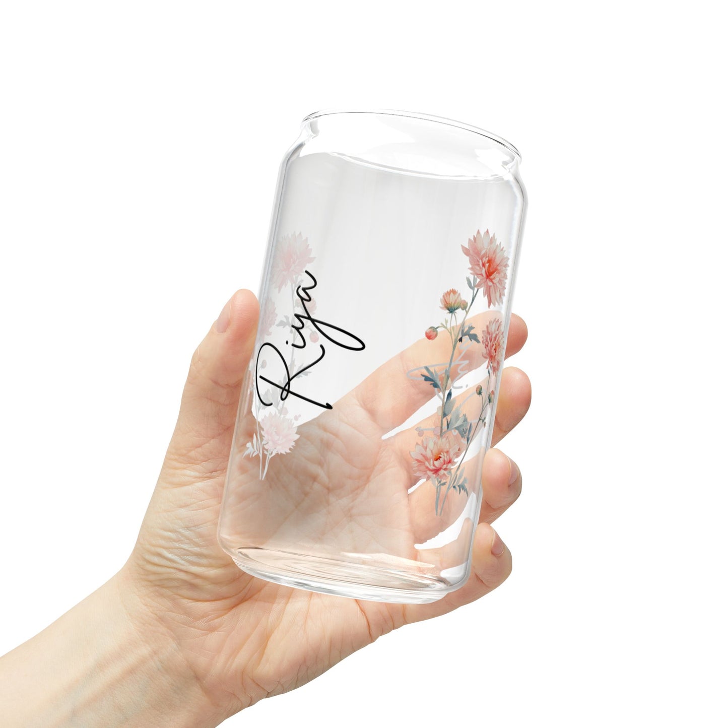 Floral Sipper Glass, 16oz - Personalized Drinkware for Home, Gifts, Party Favors, Eco-Friendly, Summer Refreshments